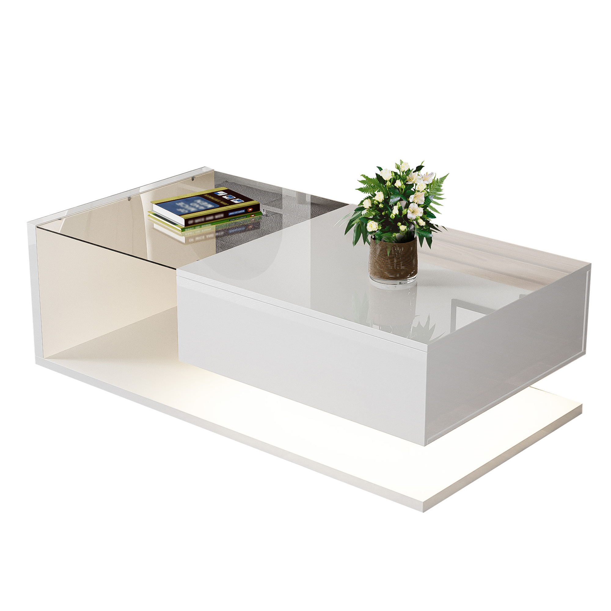 Logidon salontafel hoogglans wit glas LED 105 x 55 cm