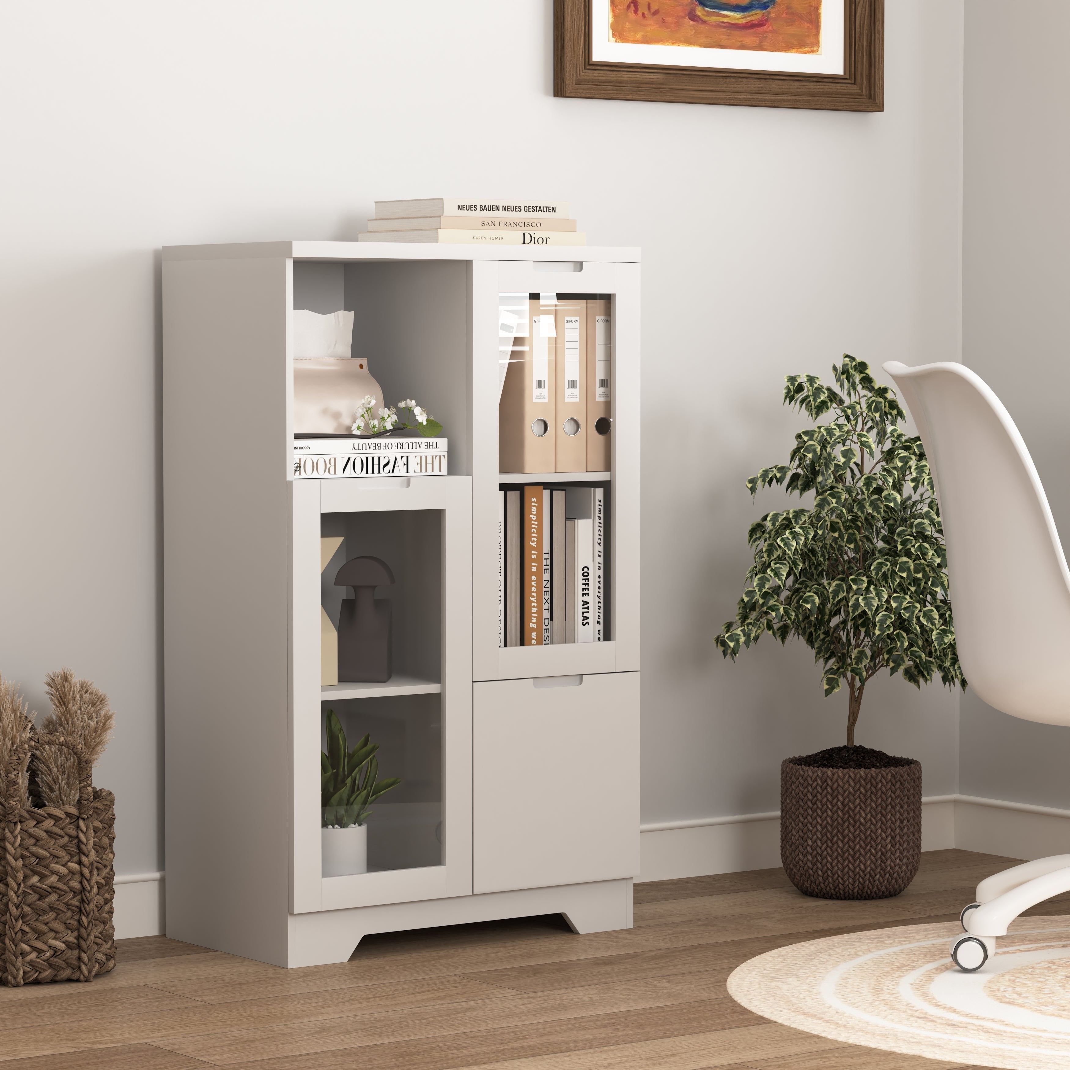 Logidon Witte MDF Kast Met Glazen Deurtjes En Lade 100cm