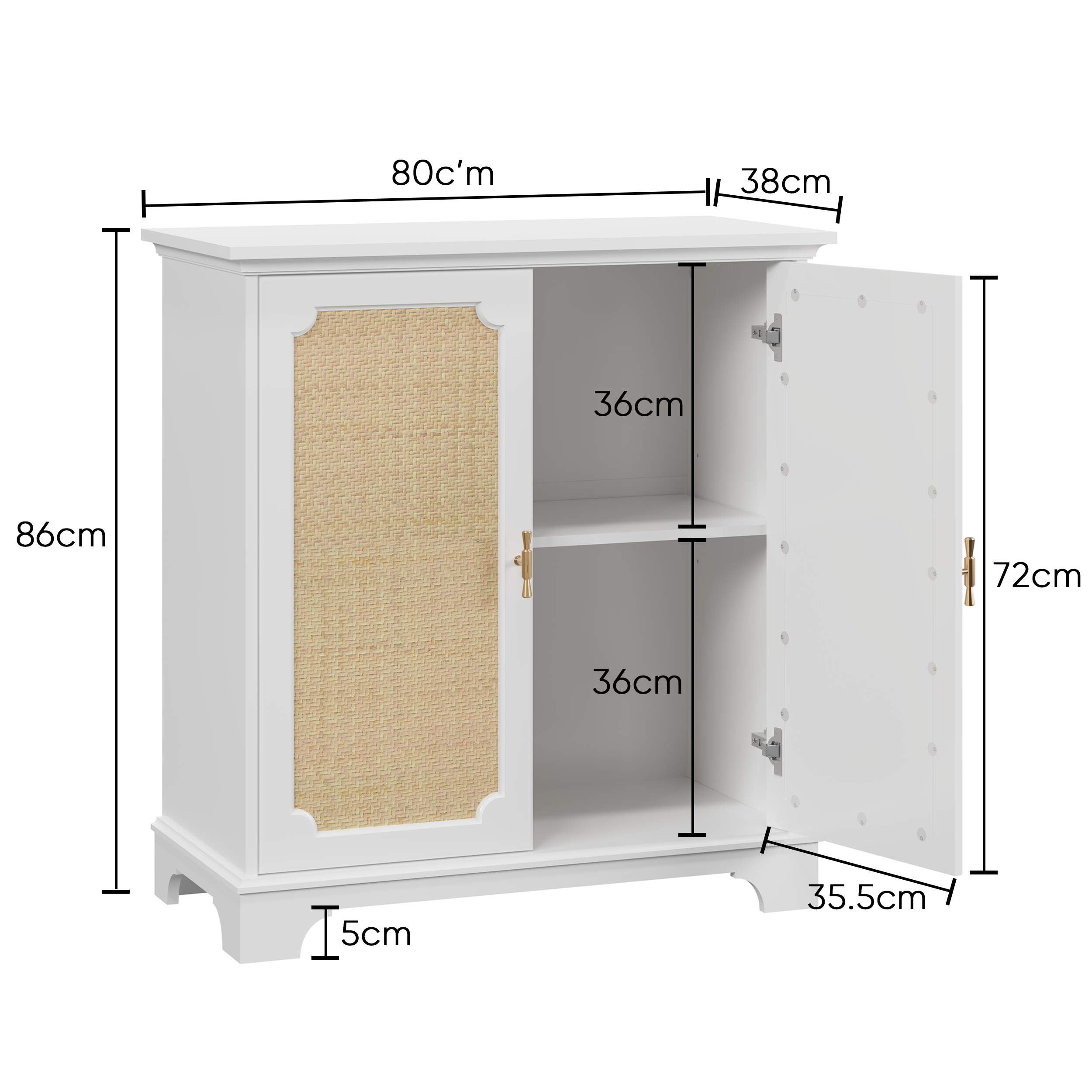 Logidon Dressoir Wit 80x38x86 cm met rotan sierdeuren