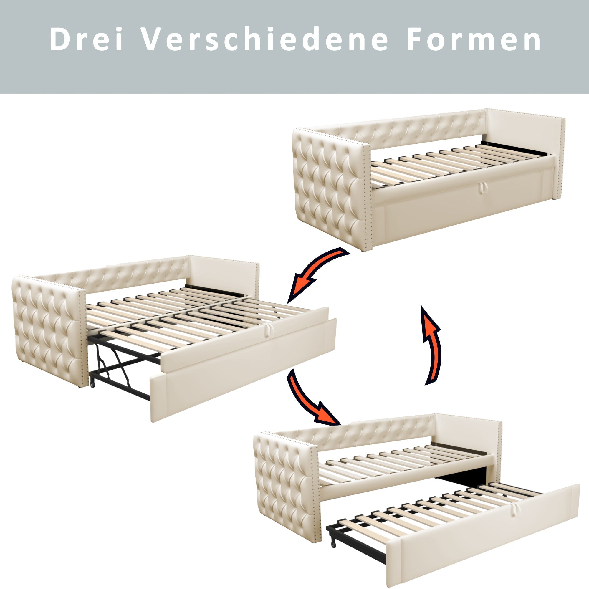 Logidon gestoffeerd bed slaapbank 90x200 beige fluwelen lattenbodem