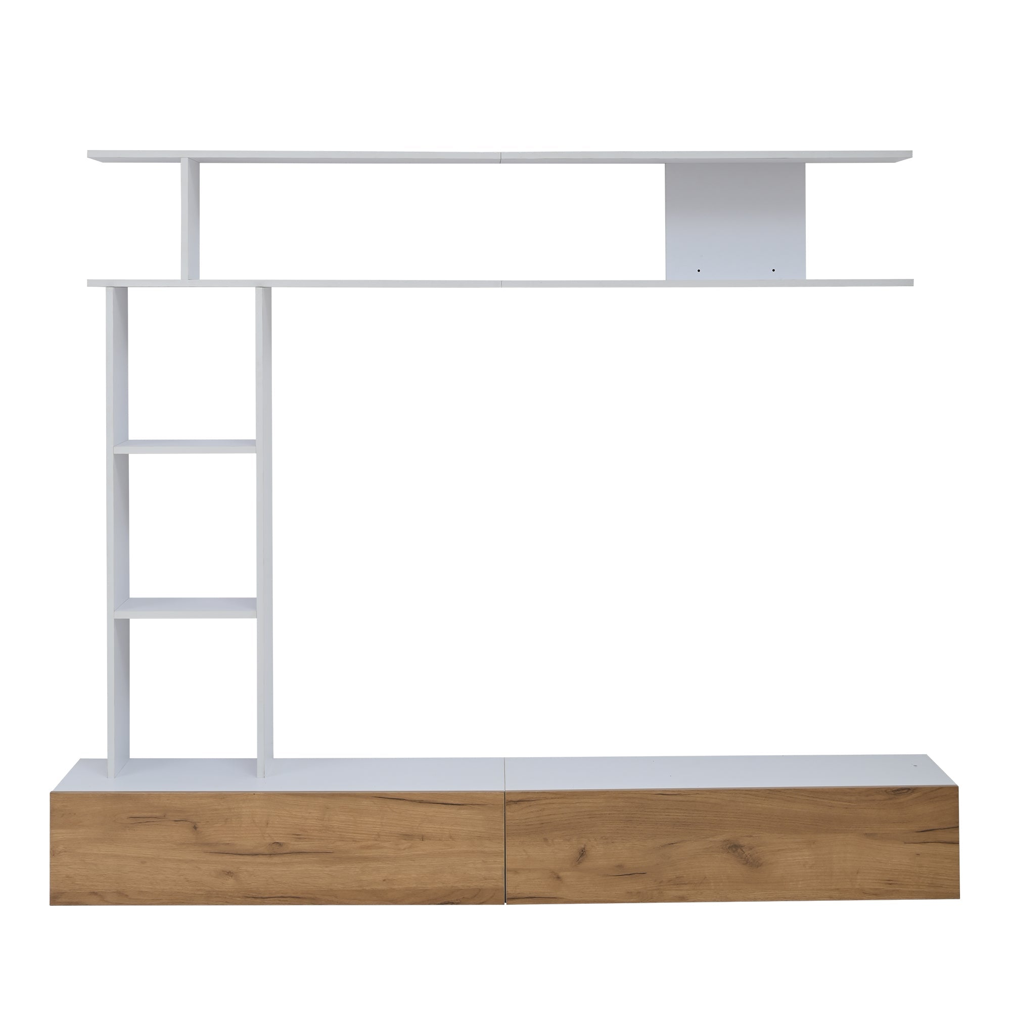 Logidon TV wandmeubel 180 cm wit houtlook met vitrinekasten