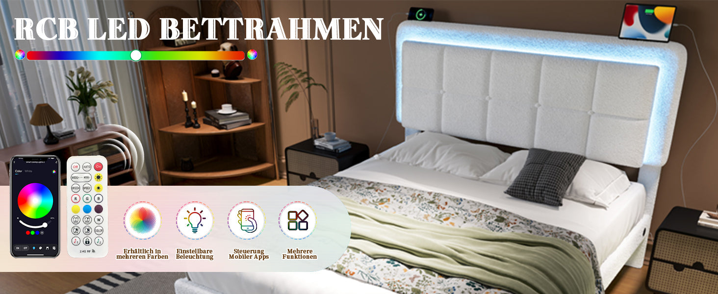 Logidon bedframe wit teddy fluweel 140x200 verstelbaar hoofdeinde