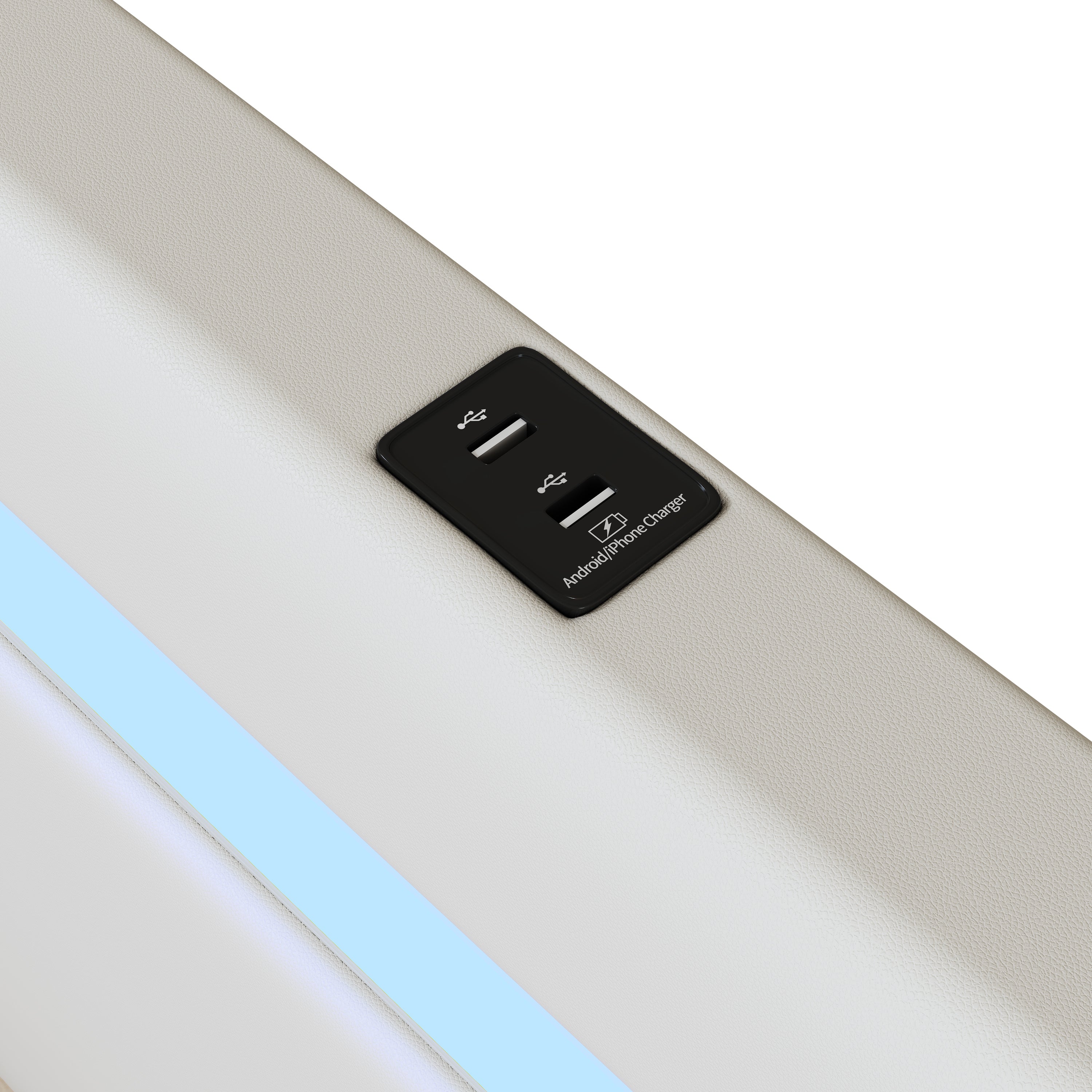 Logidon gestoffeerd bed 160x200 wit met LED lichtstrip Bluetooth USB