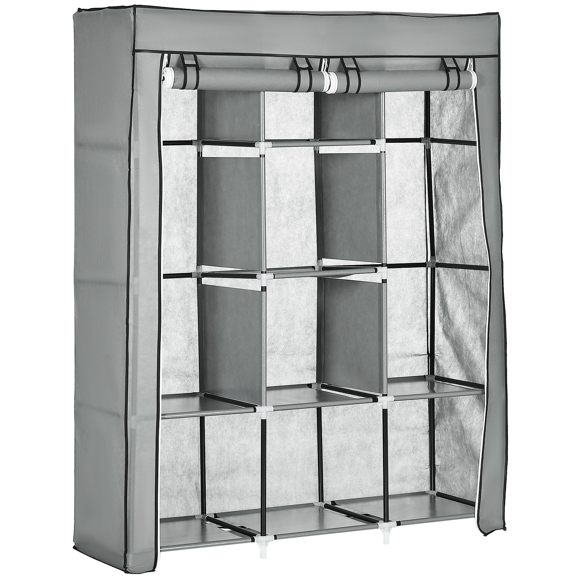 Logidon stoffen kledingkast lichtgrijs 125x43x162 met kledingroedes 8 niveaus