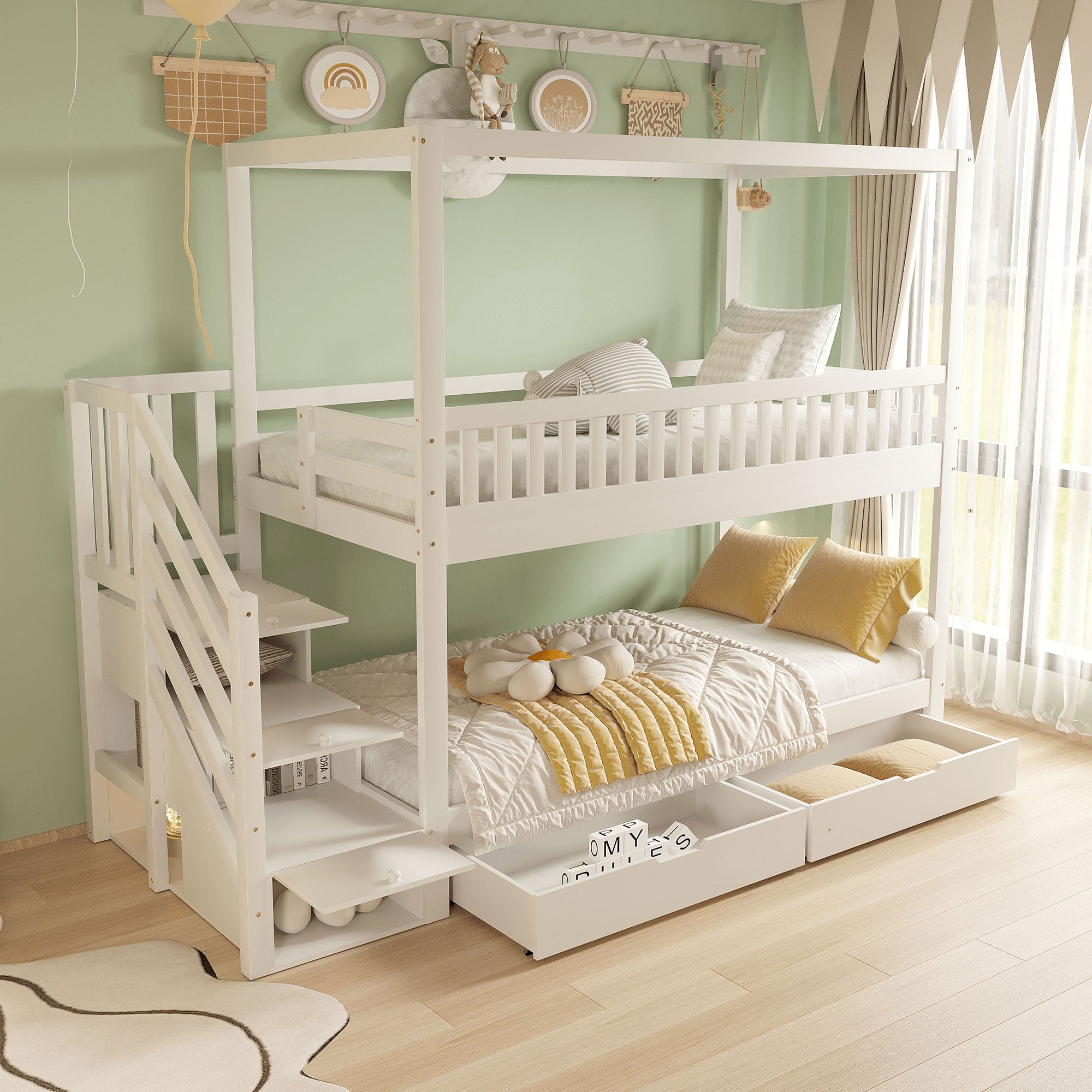 Logidon kinderstapelbed 90x200 witte huisvorm veiligheidsladder