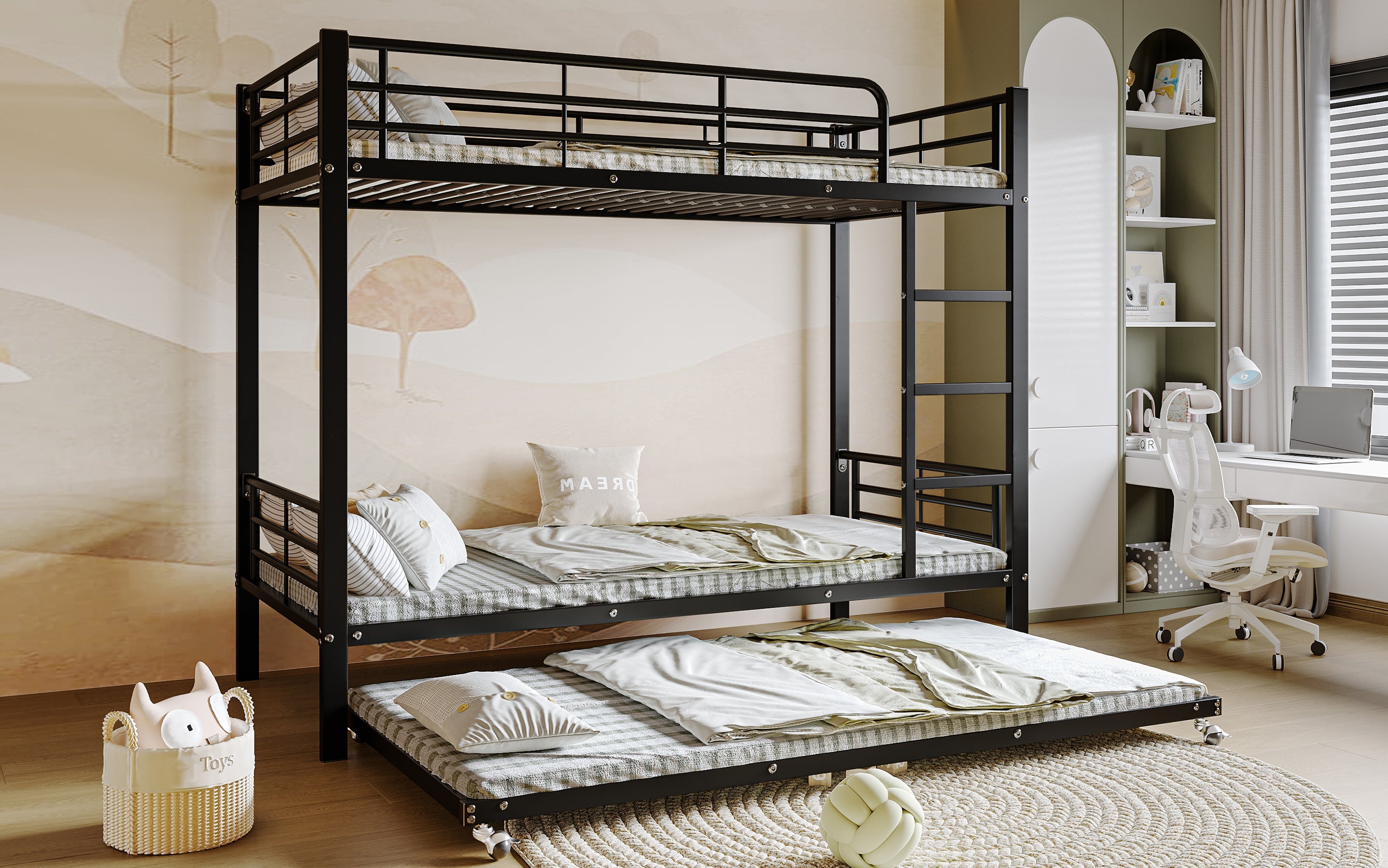 Logidon Stapelbed Ijzer Zwart 90x200 en 90x190 met uitschuifbaar bed
