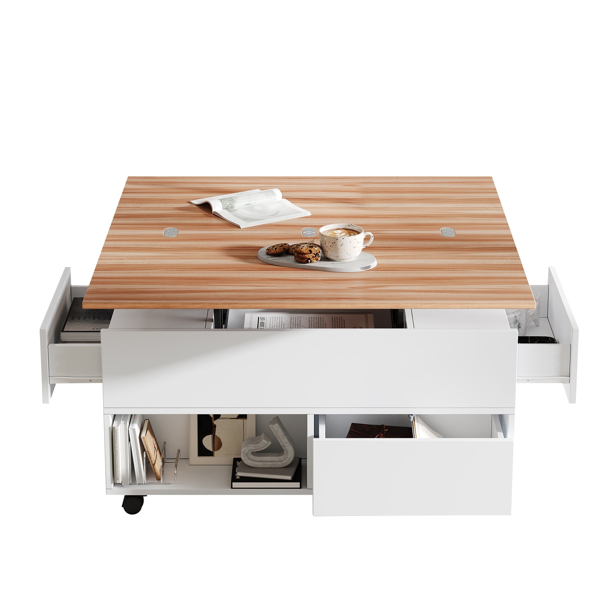 Logidon salontafel Lift Top 100x50 wit houtlook met 4 lades