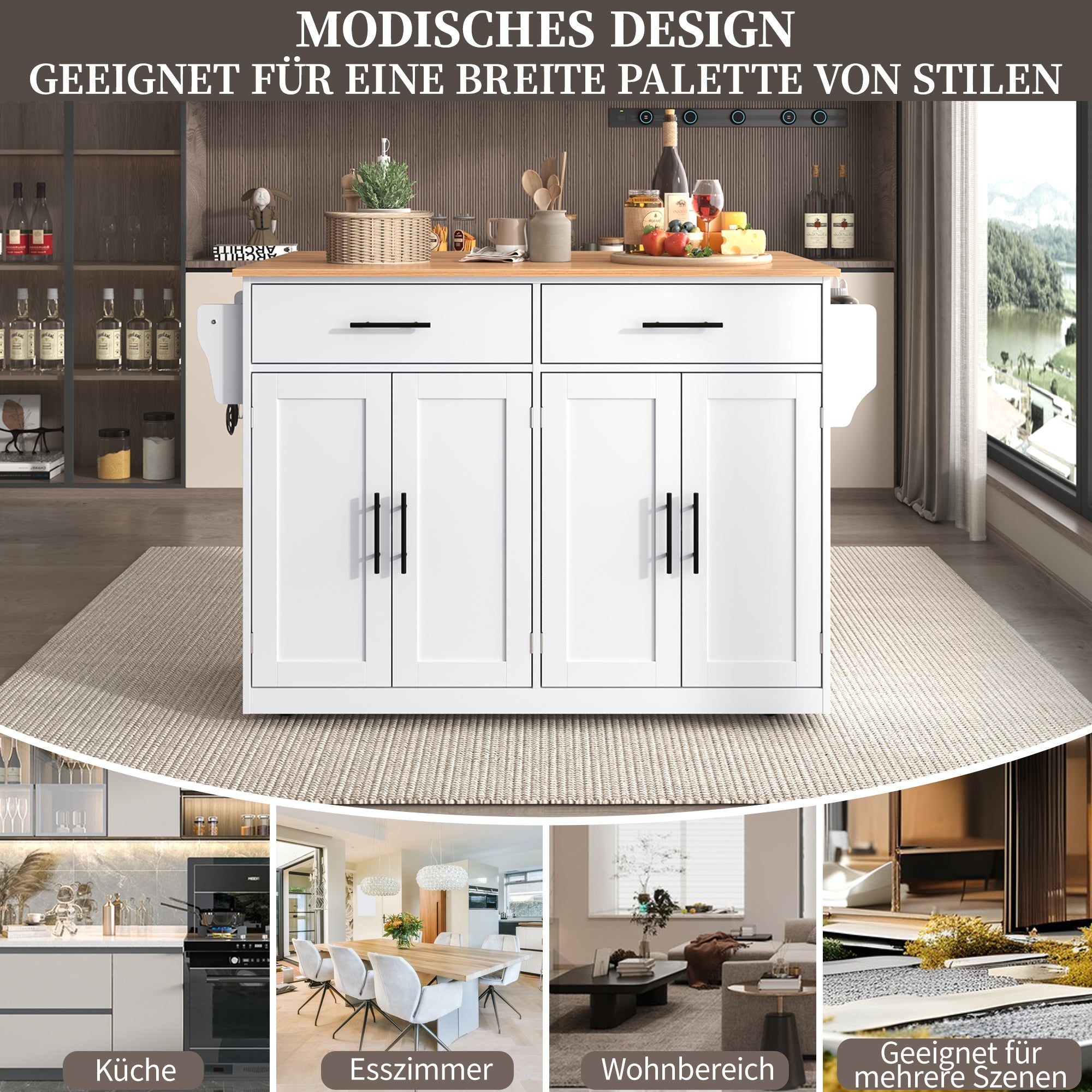 Logidon serving trolley with folding table top white 120x71x91 cm