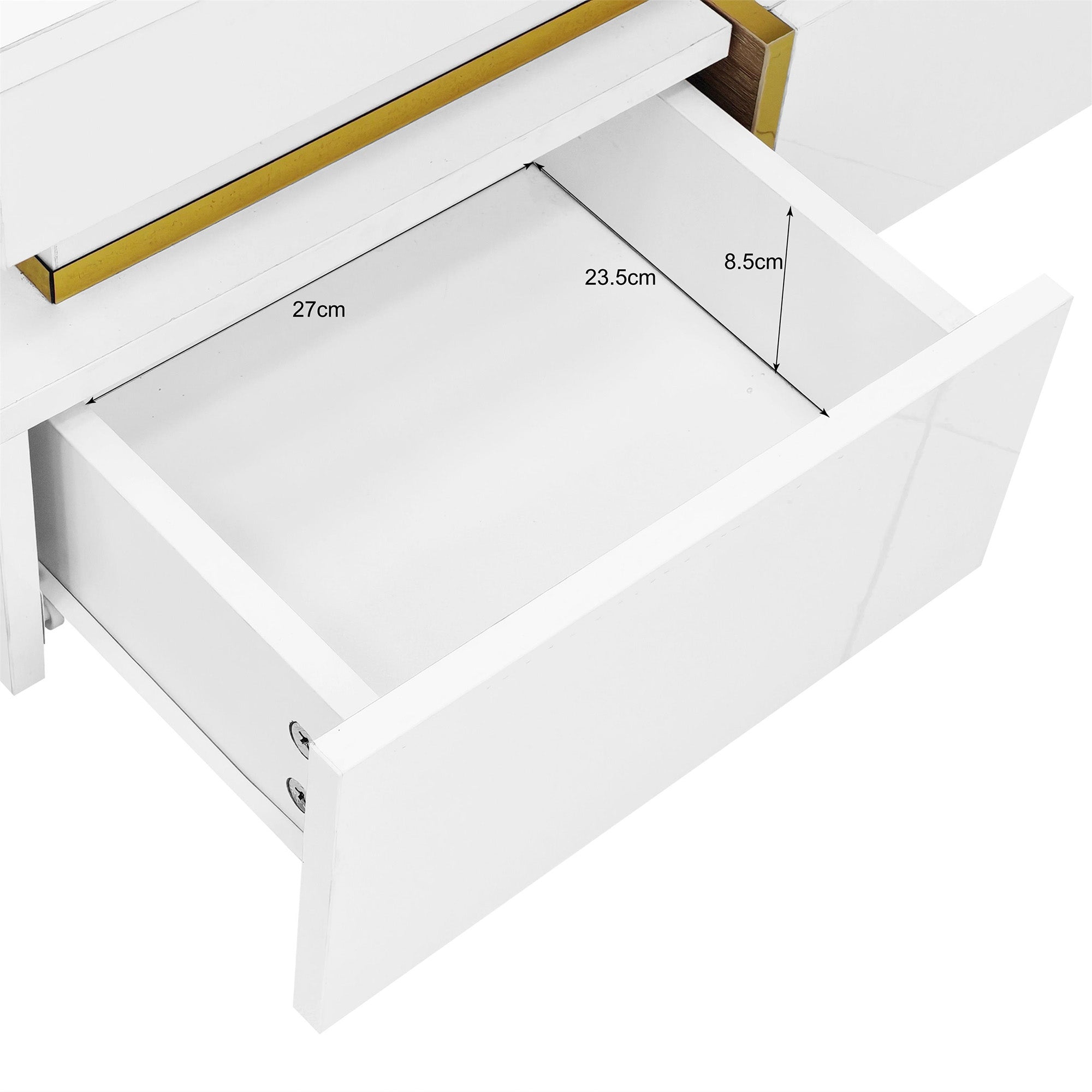 Logidon high gloss coffee table with drawers and gold accents