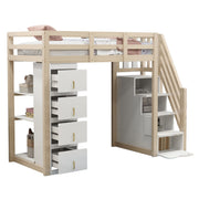 Logidon hoogslaper 90x200 cm naturel hout met opberglades