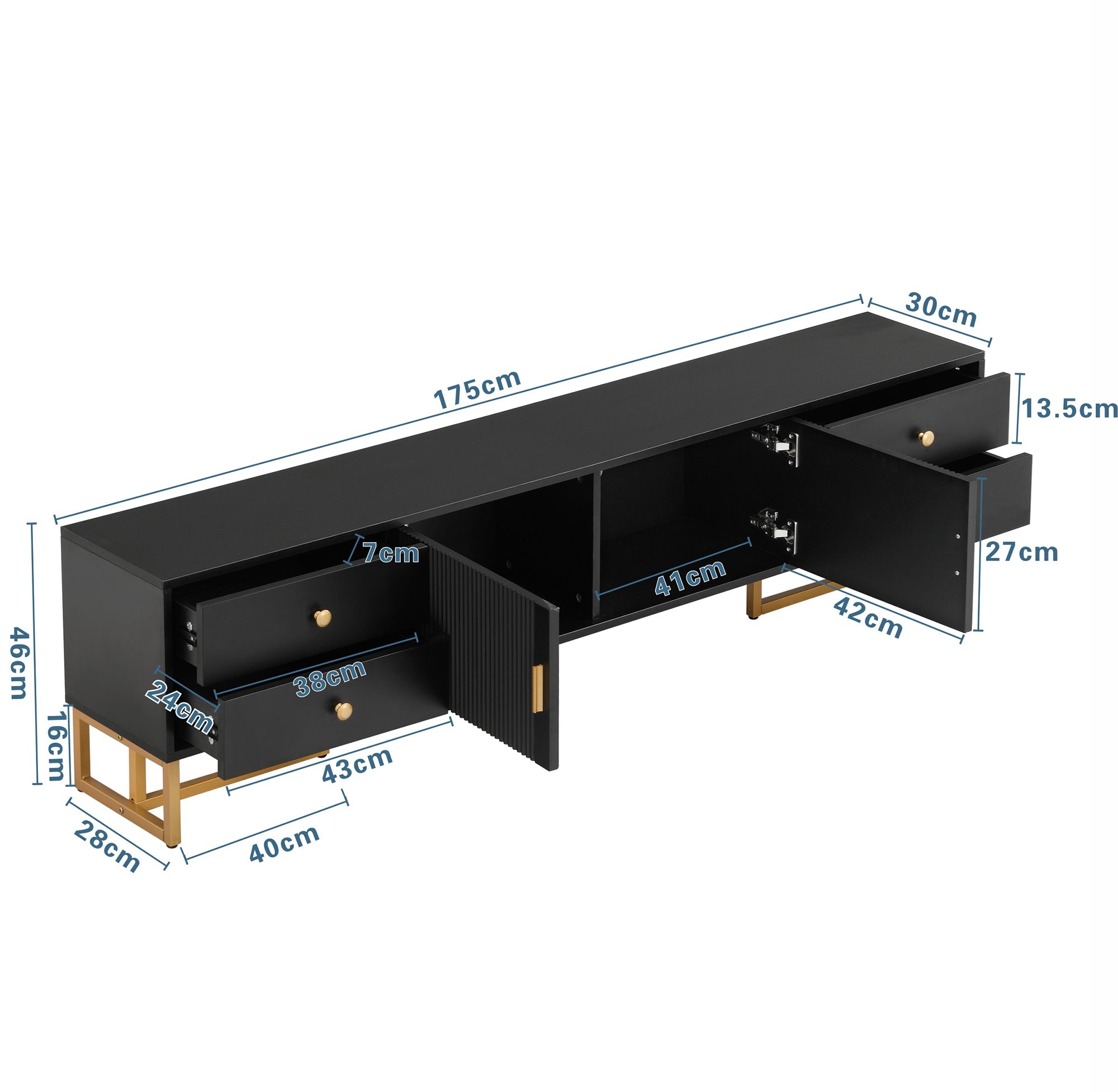 Logidon TV Cabinet Black With Textured Door And Golden Handles