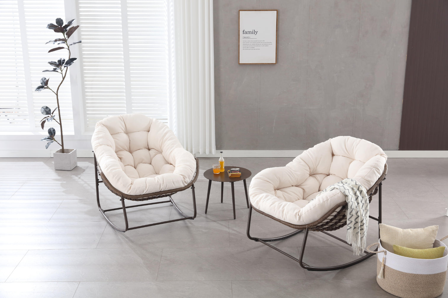 Logidon Outdoor Lounge Chair Groot Rieten Eigrijs met Dik Kussen