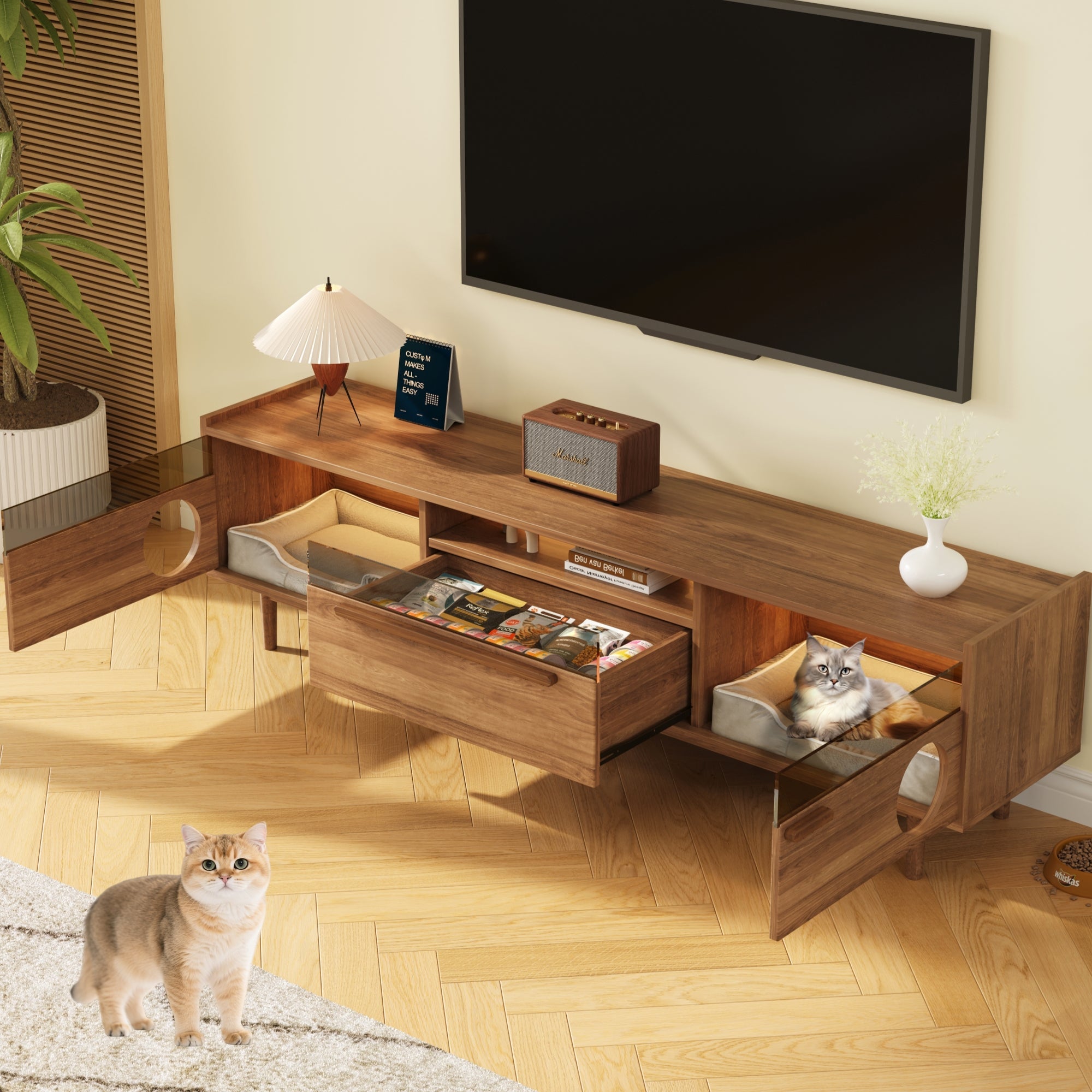 Logidon Modern TV-meubel met LED Kattentoilet Walnoot 180x40x50