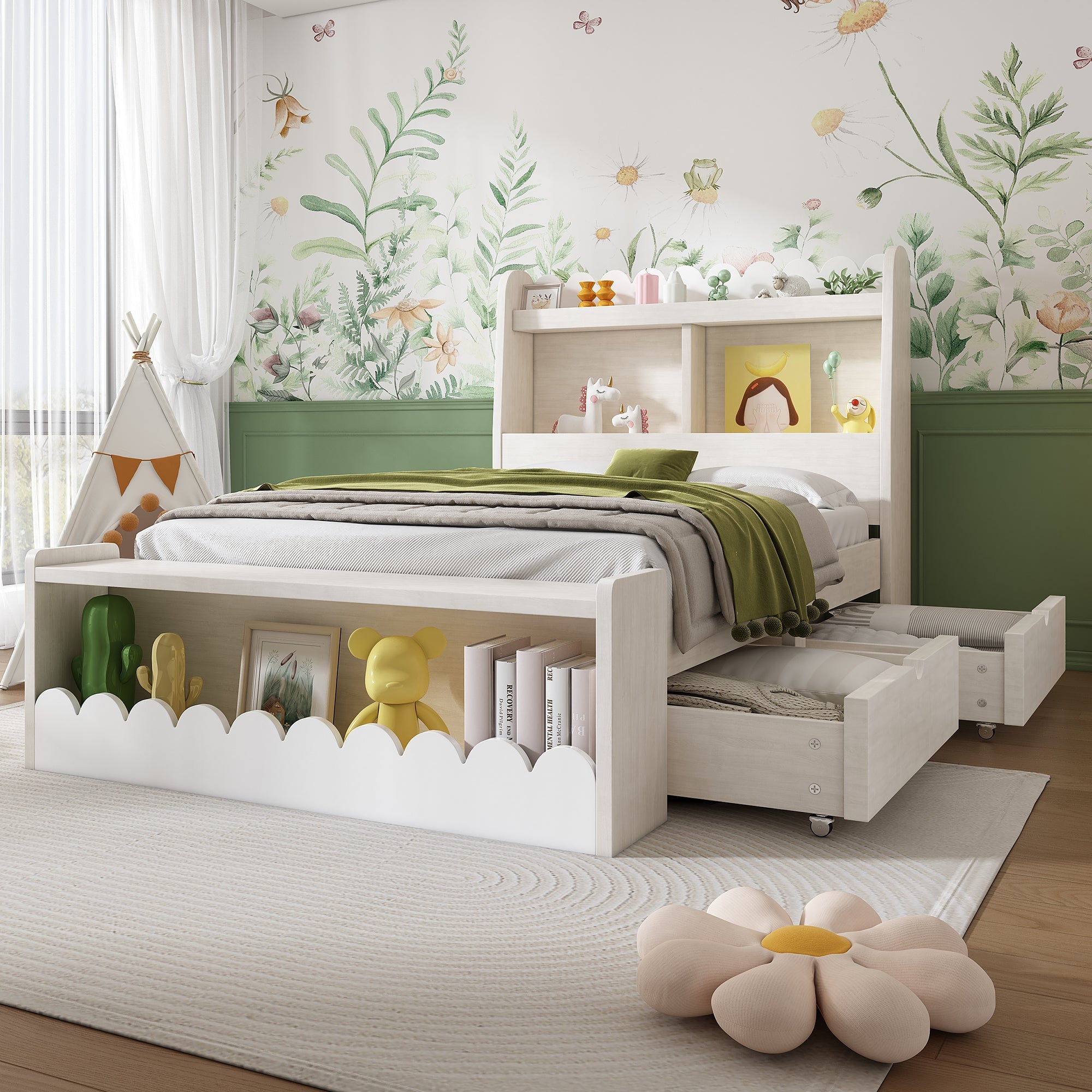 Logidon kinderbed 90x200 wit eiken opberglades