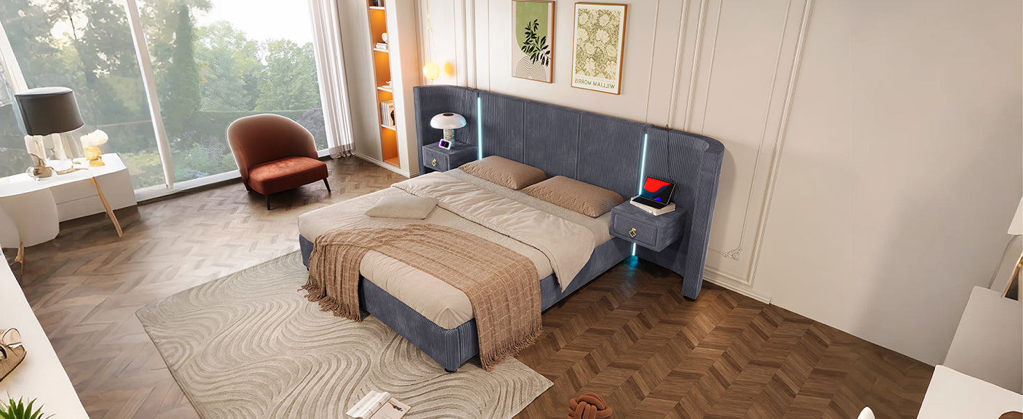 Logidon upholstered bed 180x200 cm gray velvet with LED strip storage space