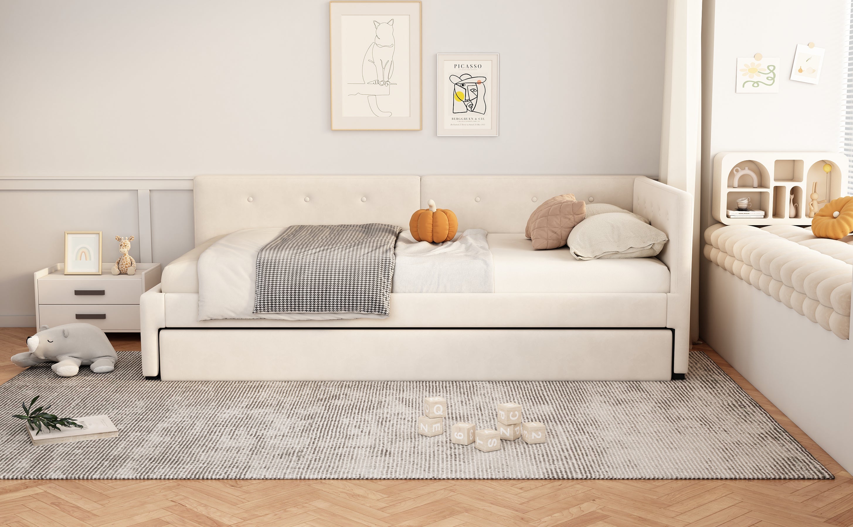 Logidon gestoffeerd bed 90x200 cm beige met lattenbodem en hoofdbord