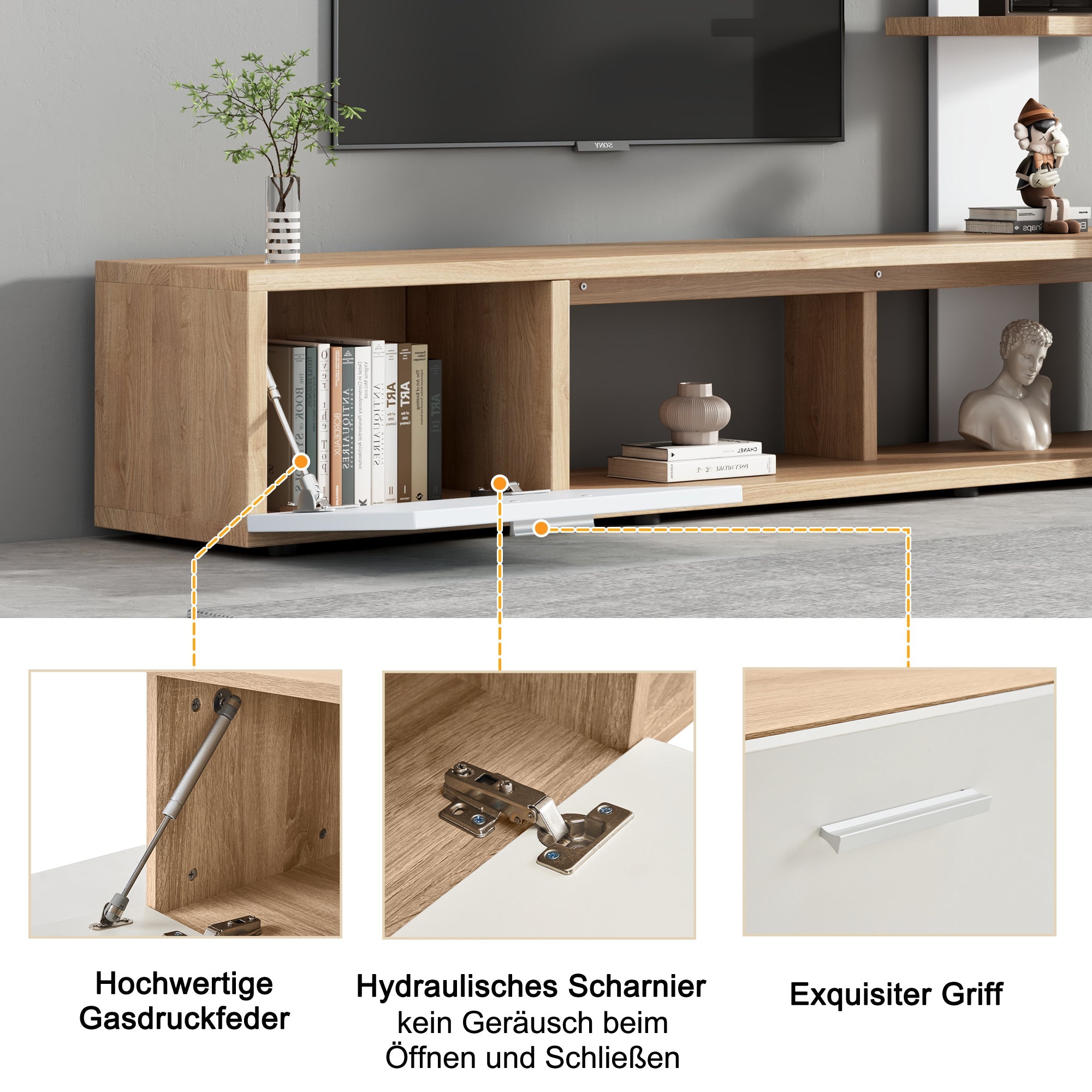 Logidon Home TV wandmeubel eiken wit 180x33,5x151,5 cm