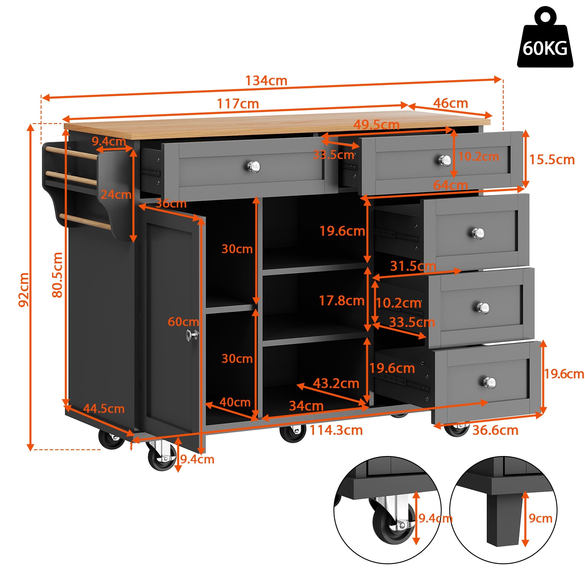 Logidon Restauratiewagen Zwart 134x46x92 cm Mobiel DualUse Design