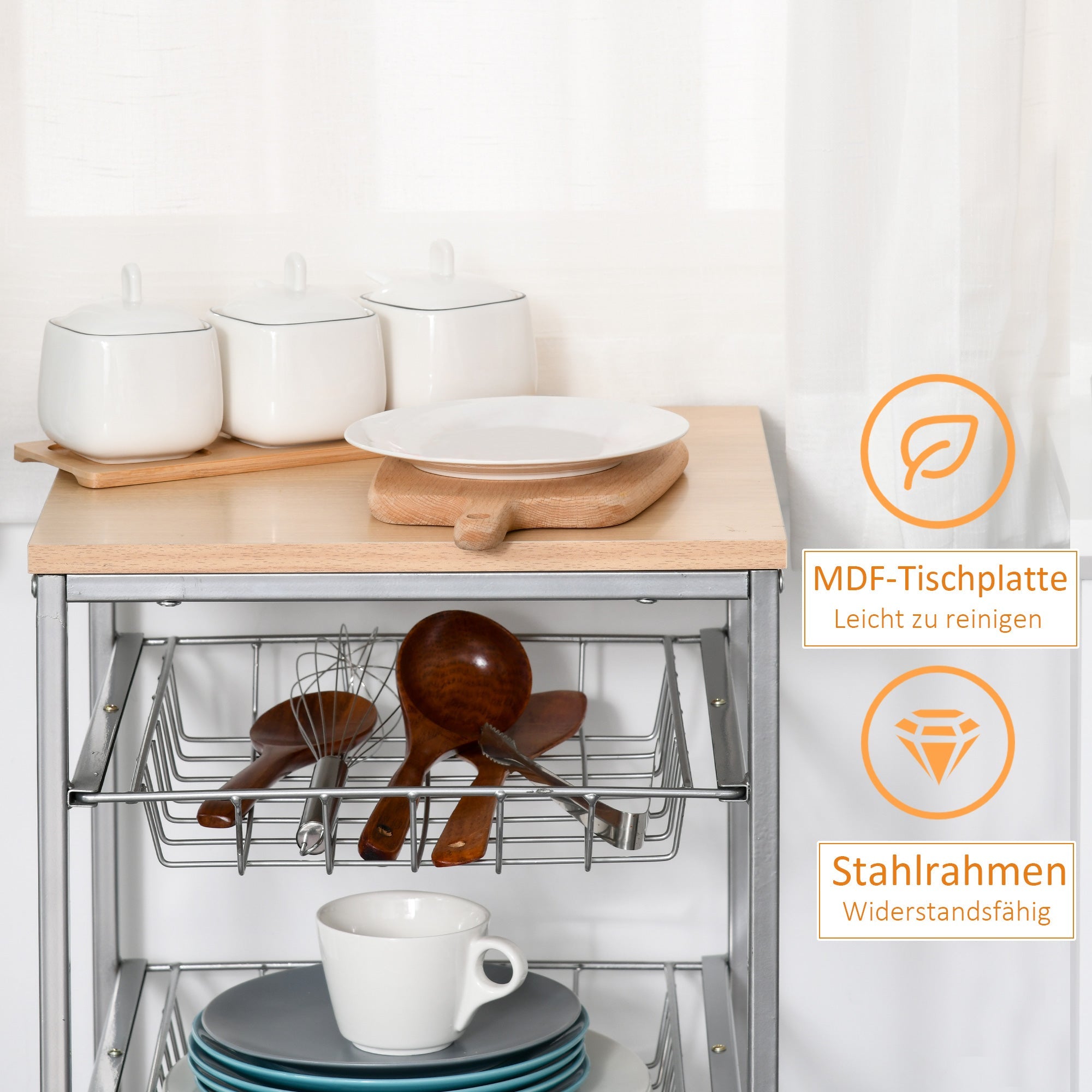 Logidon serving trolley silver 36.5x36.5x89 cm with metal baskets