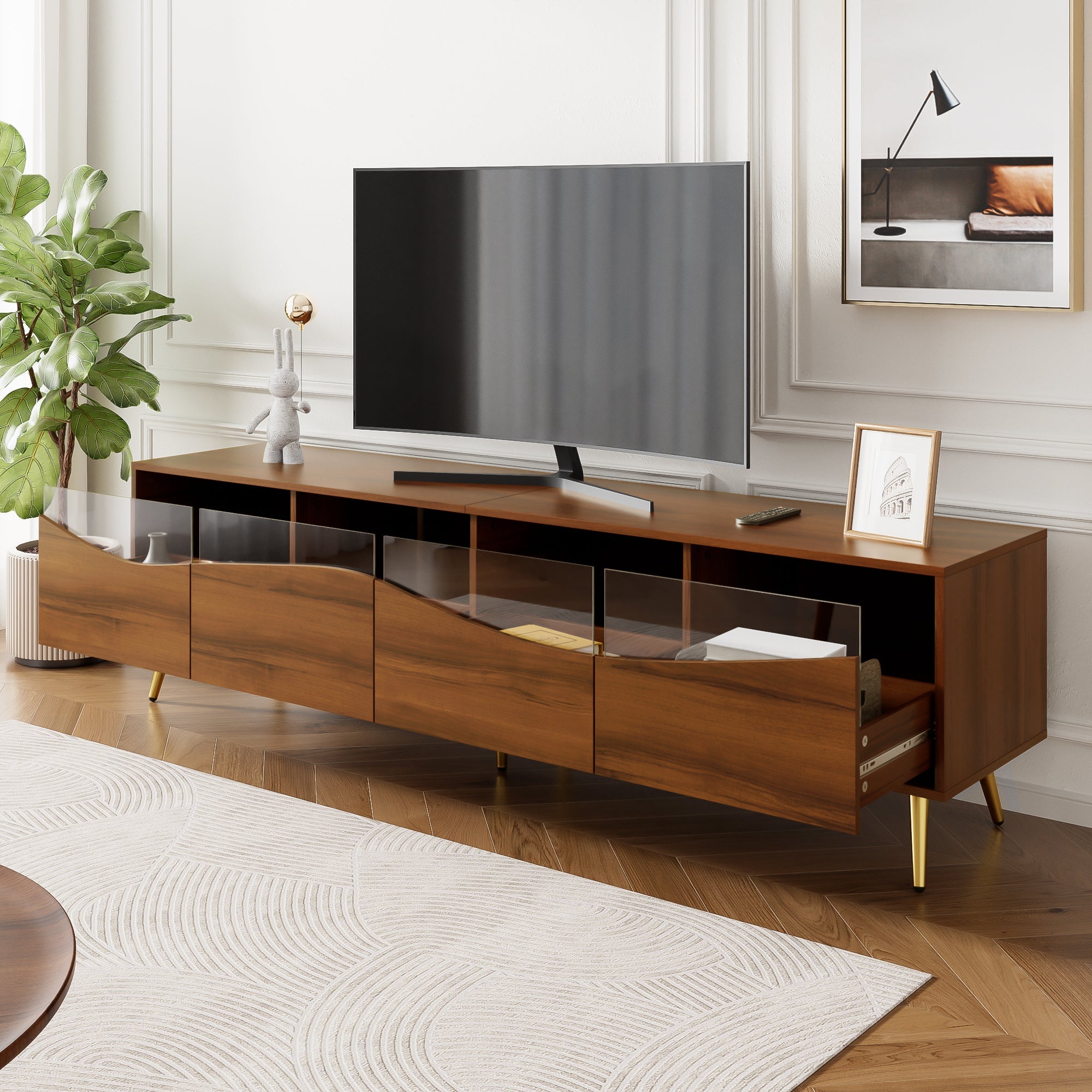 Logidon Modern TV-meubel 180x40x50 cm houtlook glasfront LED