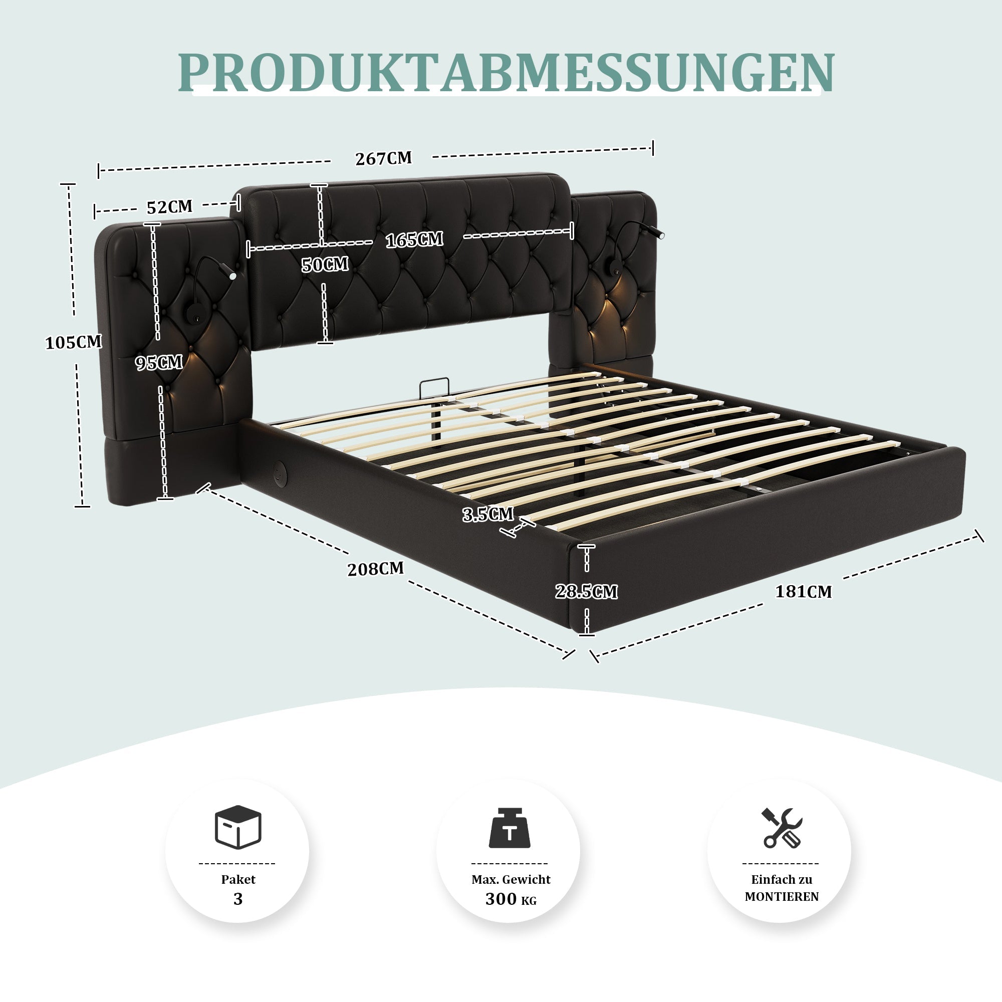 Logidon bedframe 180x200 cm zwart hydraulische opbergruimte