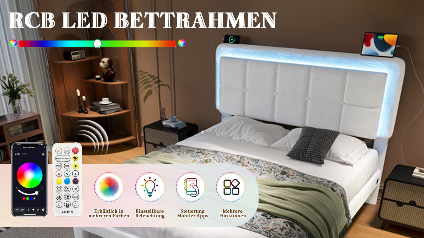 Logidon bedframe wit fluweel 160x200 cm met teddy fluwelen hoes
