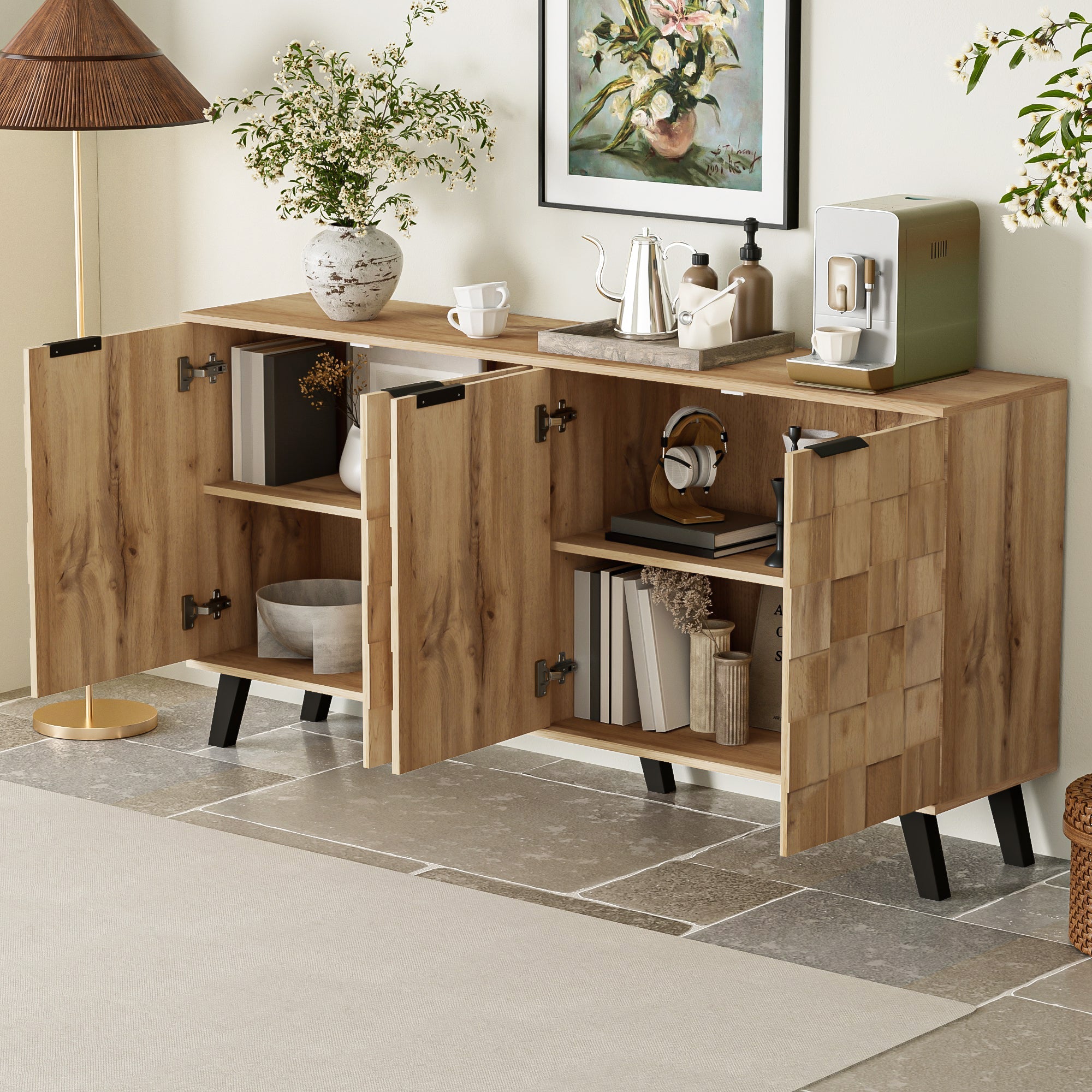 Logidon Modern dressoir vier deuren 160,5 x 35,5 x 78 cm