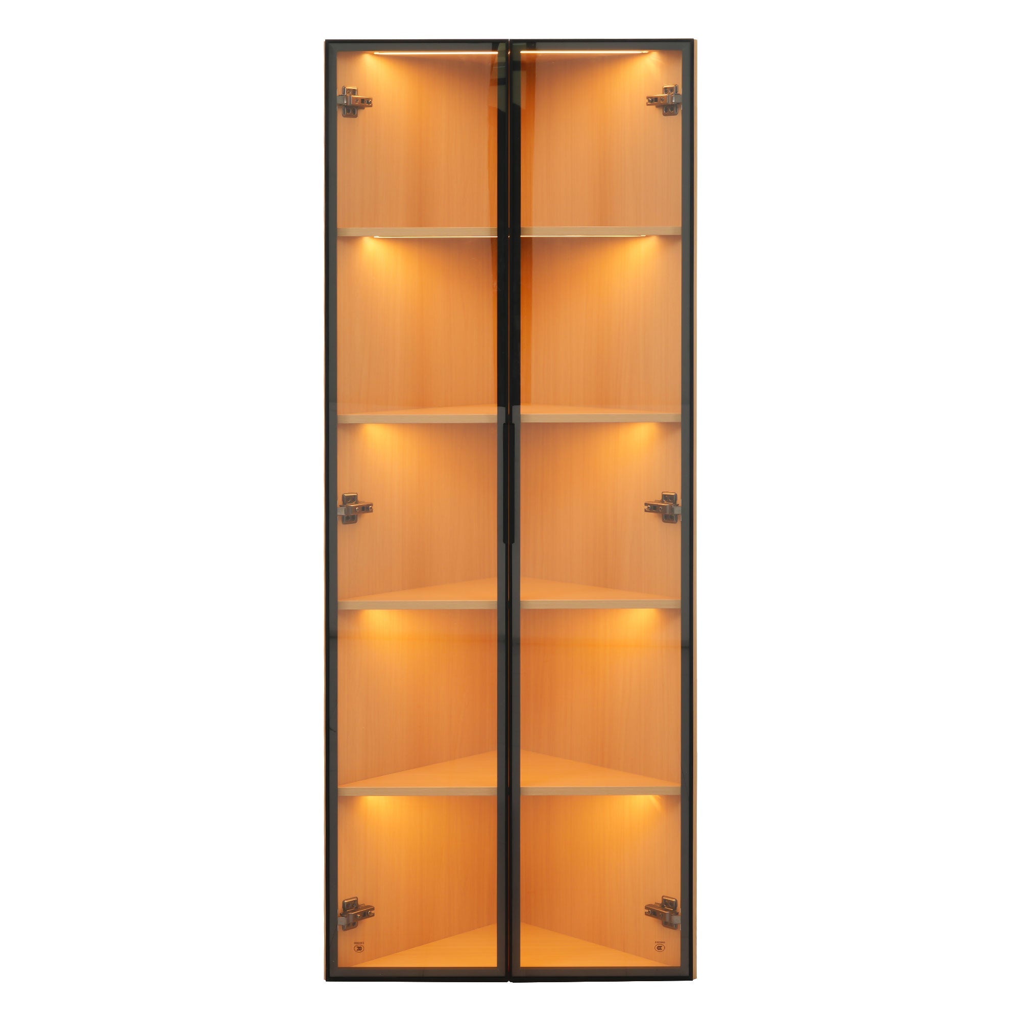 Logidon LED glazen vitrine 62 cm 35 cm 160 cm eiken hoekvitrine met deur