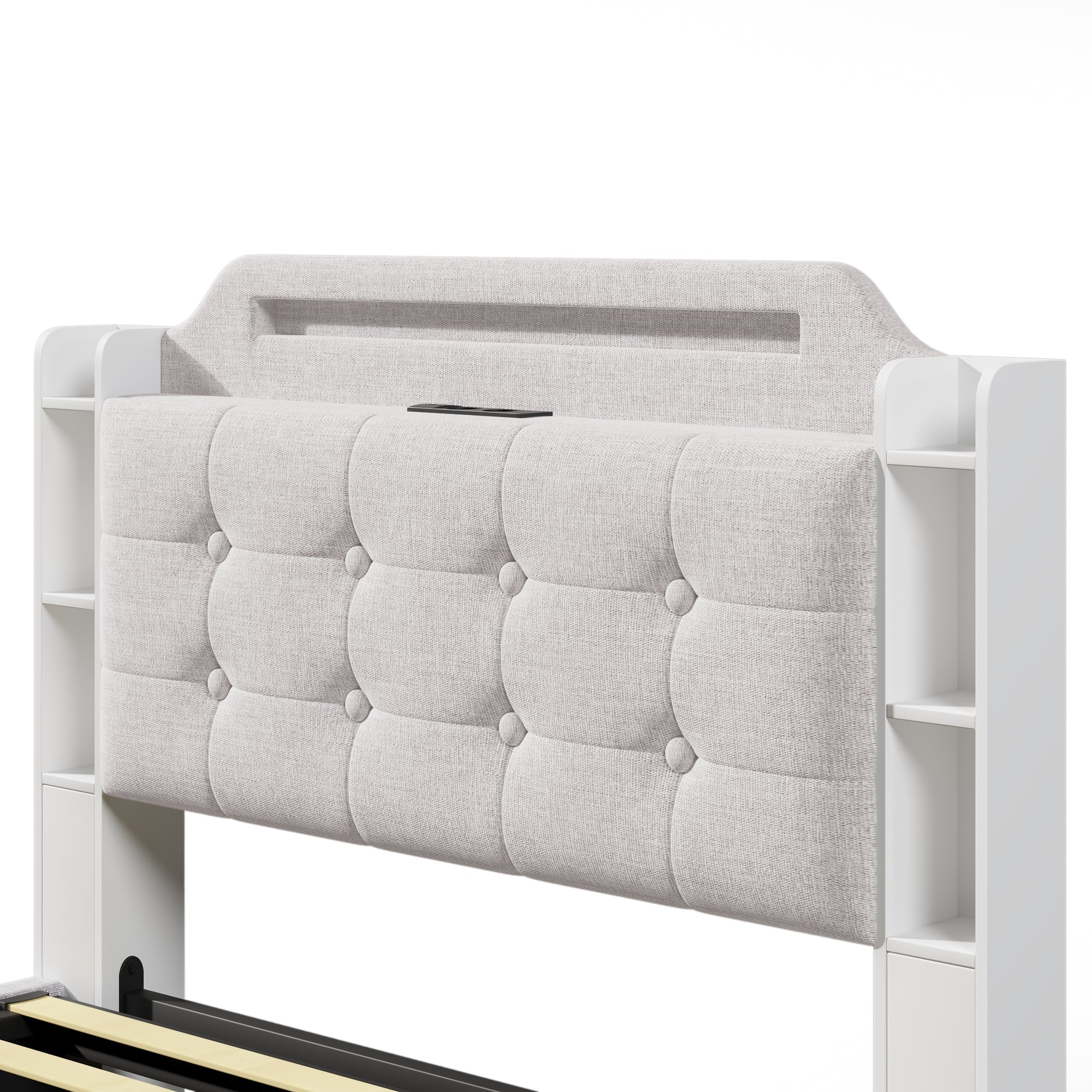Logidon gestoffeerd bed 140x200 beige met LED lichtstrip en opbergruimte