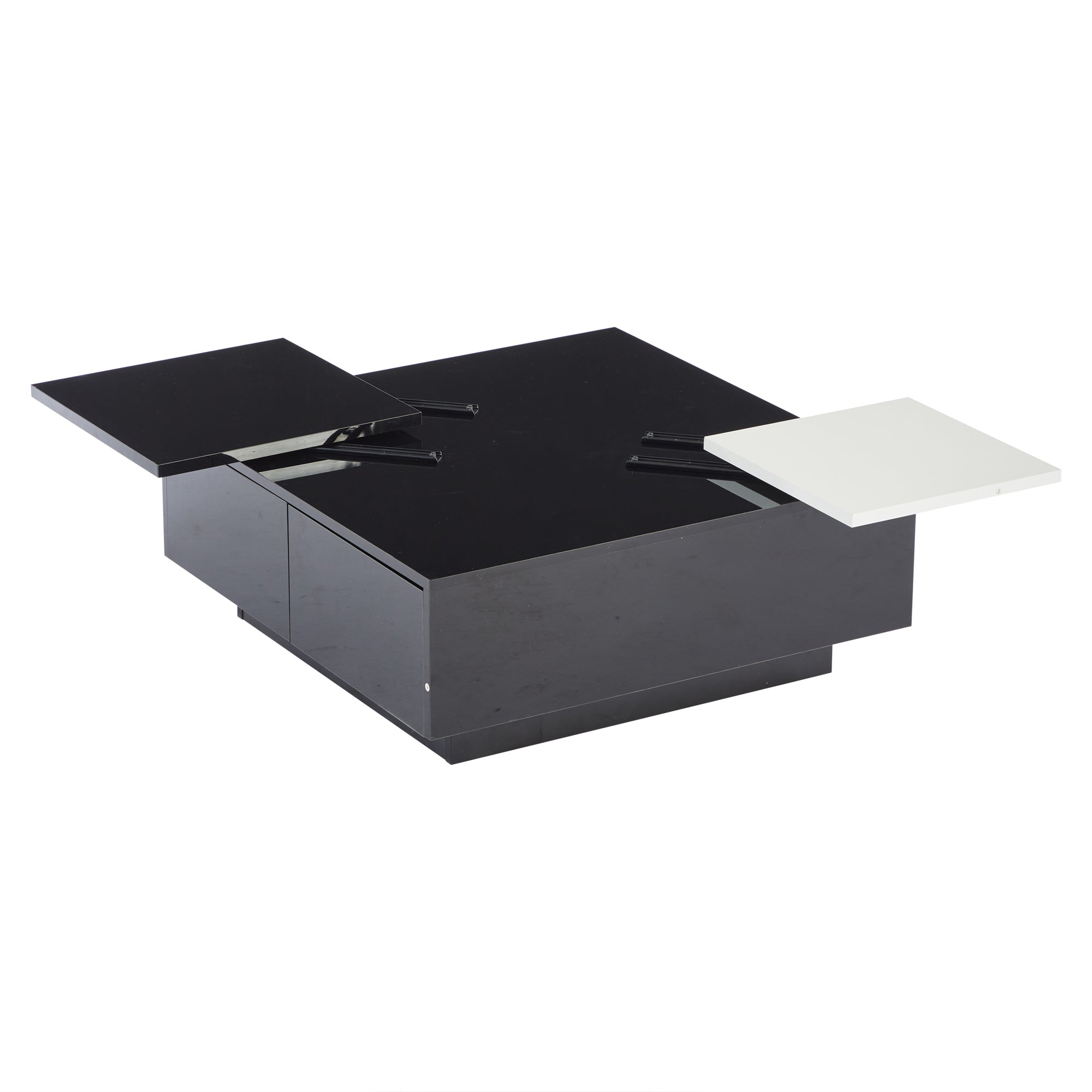 Logidon Hoogglans Salontafel Zwart Wit 75x75 Cm Met 4 Laden