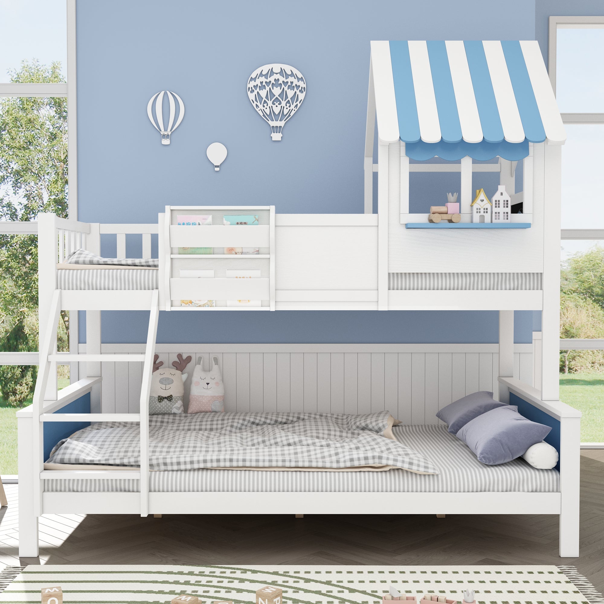 Logidon stapelbed kinderbed met opbergruimte 90x200/120x200 wit-blauw