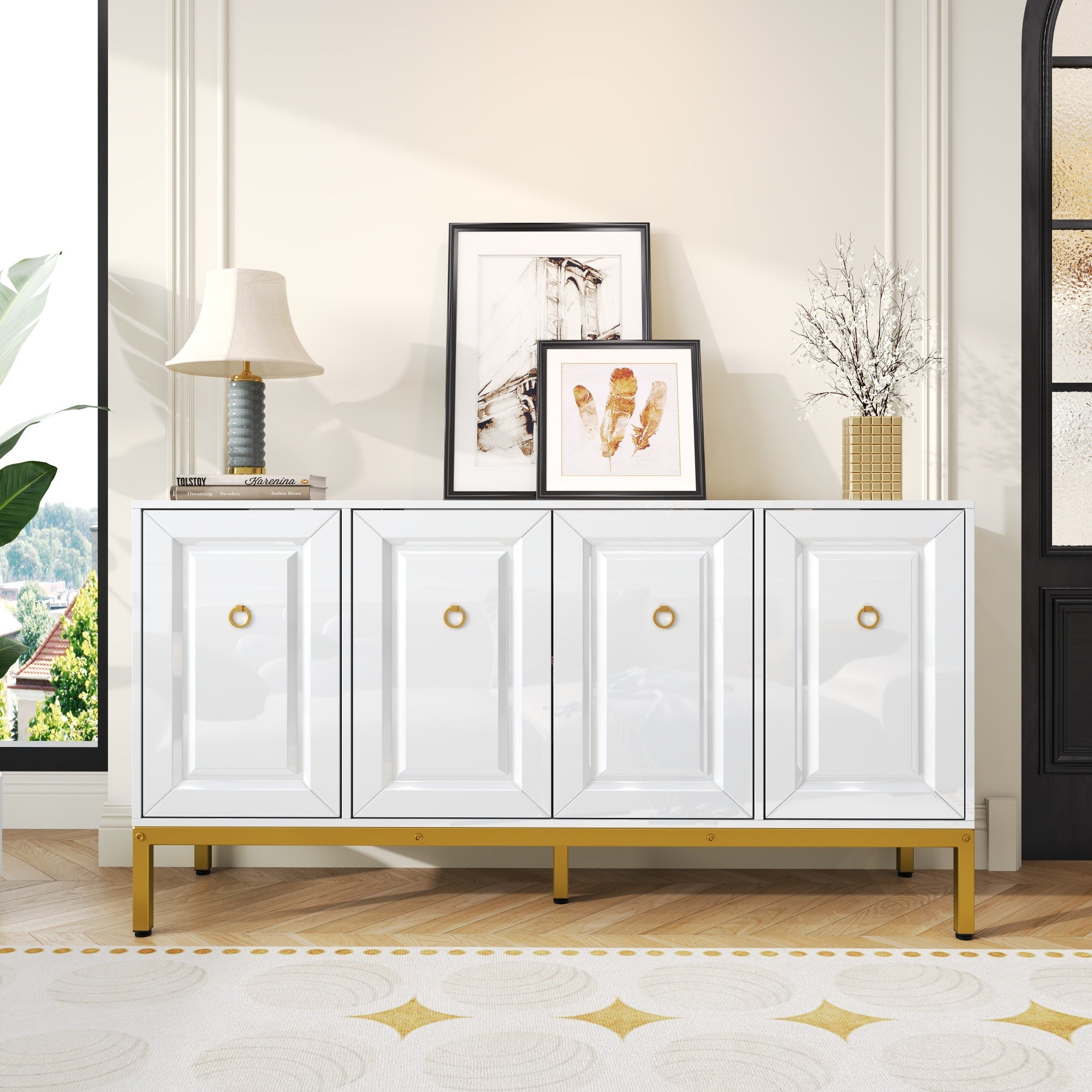 Logidon dressoir hoogglans wit 140x80x40 cm gouden handgrepen