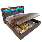 Logidon gestoffeerd bed 160x200 cm met opbergruimte, LED-hoofdbord, USB-C