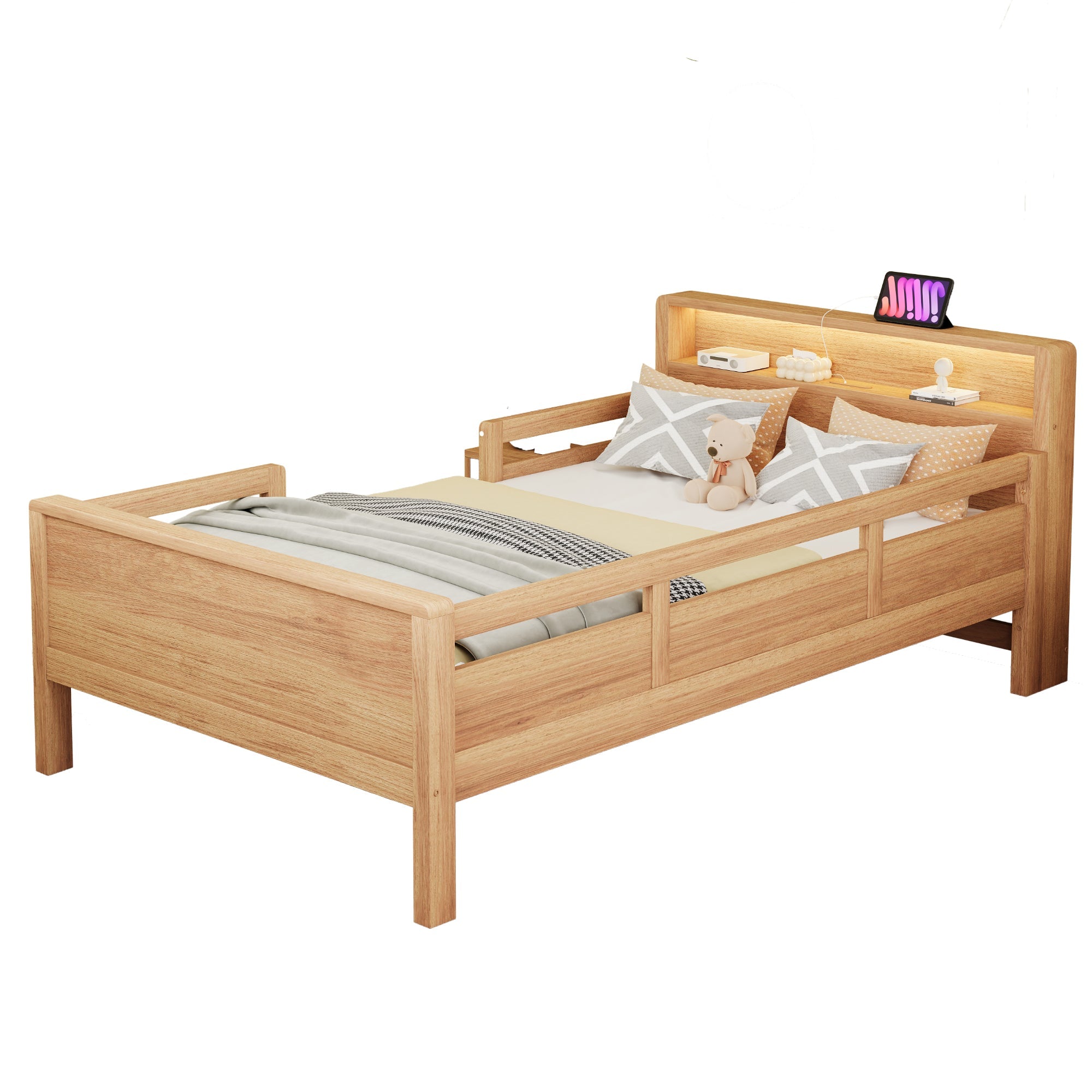 Logidon houten bed 90x200 cm naturel met USB-C stopcontact en LED