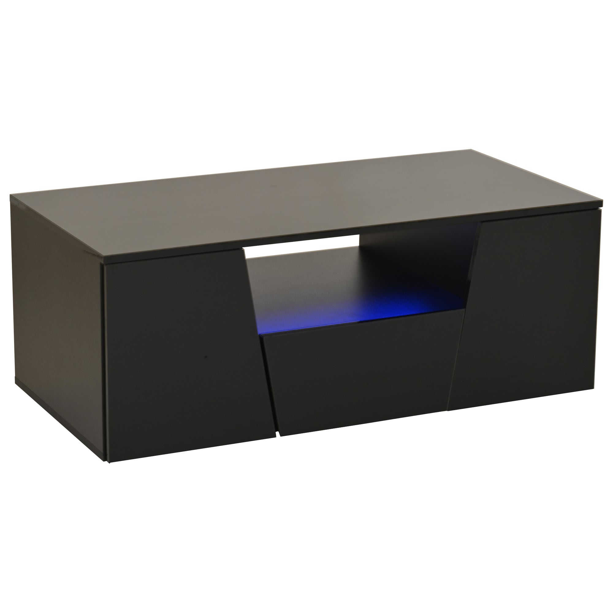 Logidon coffee table 100x50x40 cm black with LED 2 cabinets 1 drawer