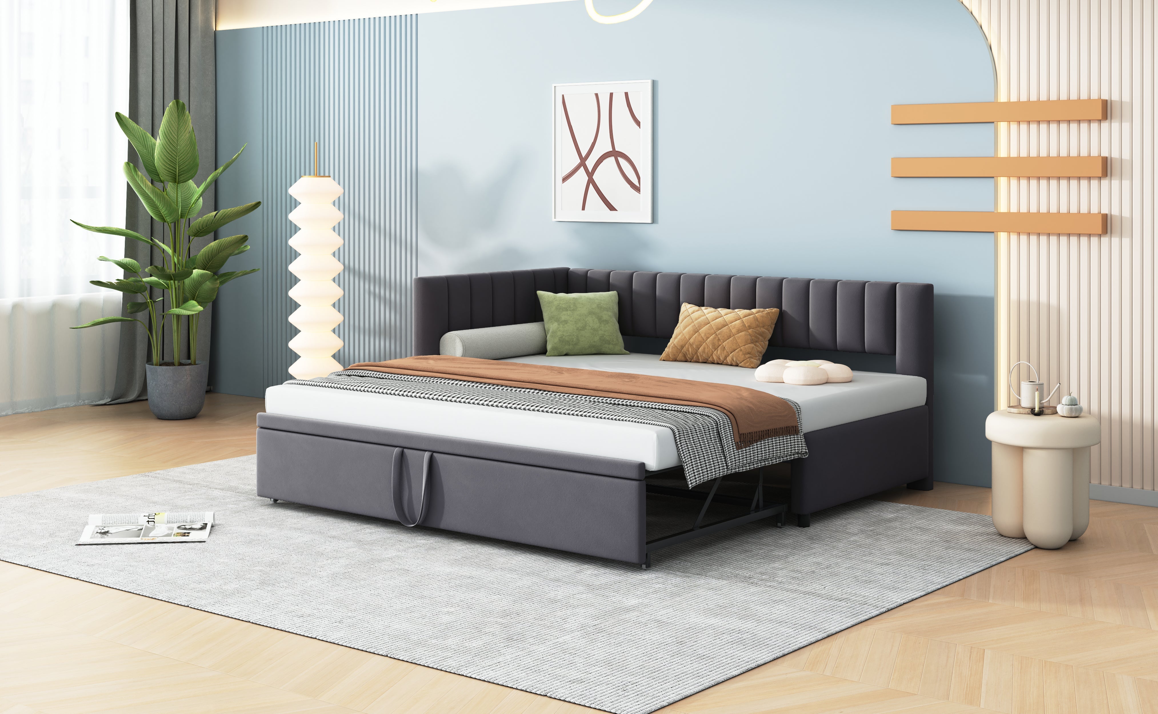 Logidon sofa bed L shape with pull-out bed 90/180x200 cm velvet gray