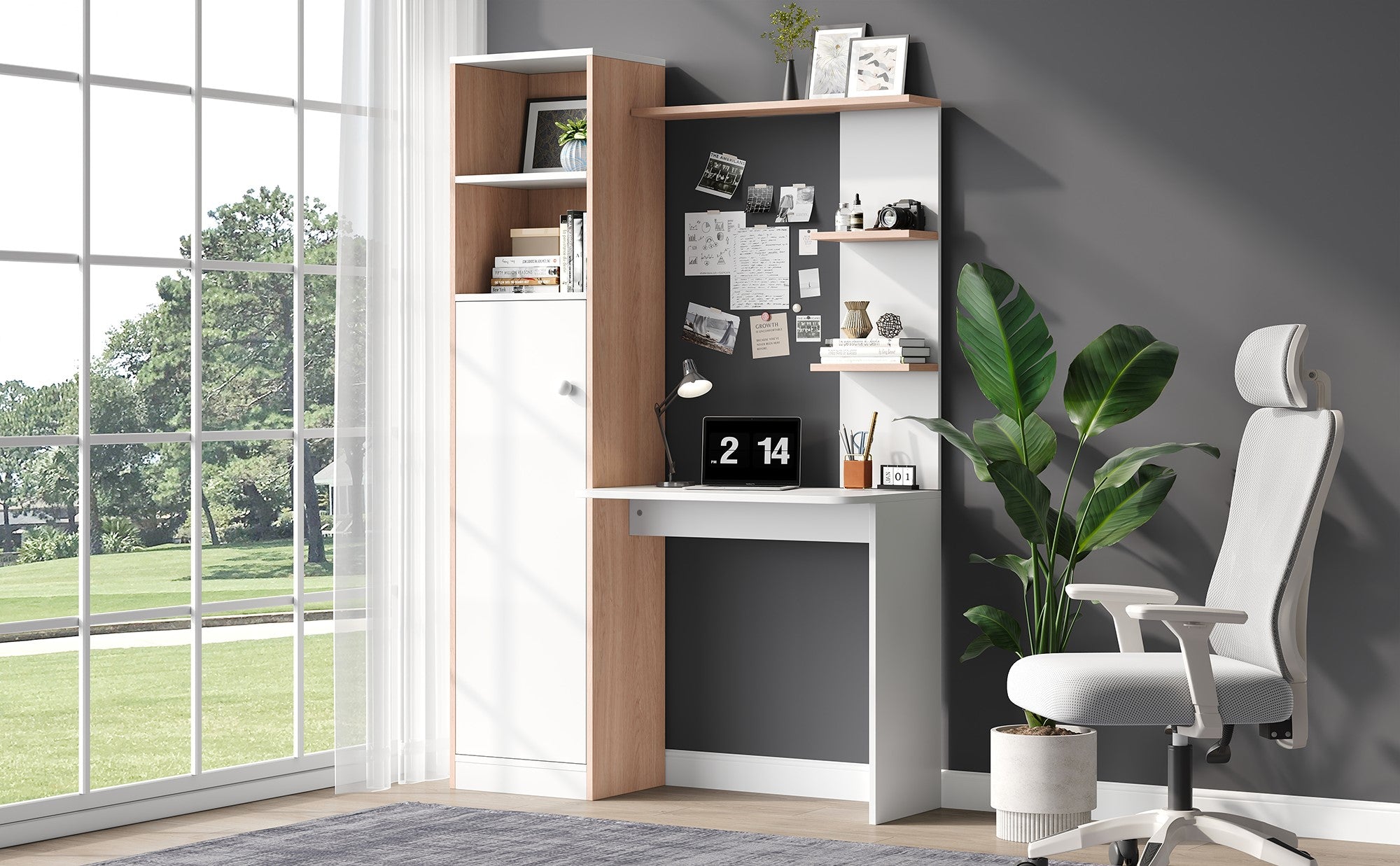 Logidon work table storage white wood contrast 123.5x45x168.5 cm