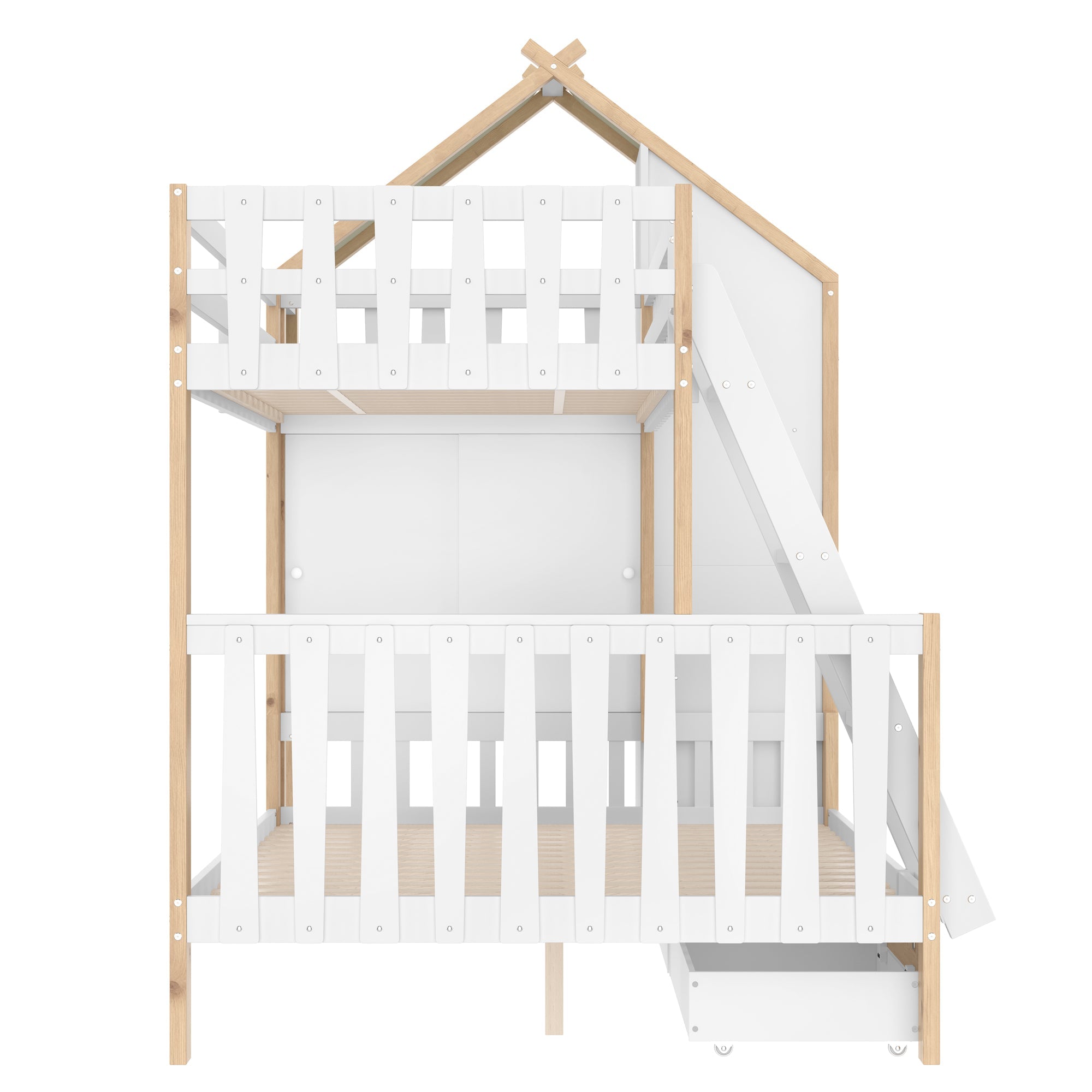 Logidon stapelbed 90x200 en 140x200 wit naturel met 2 lades