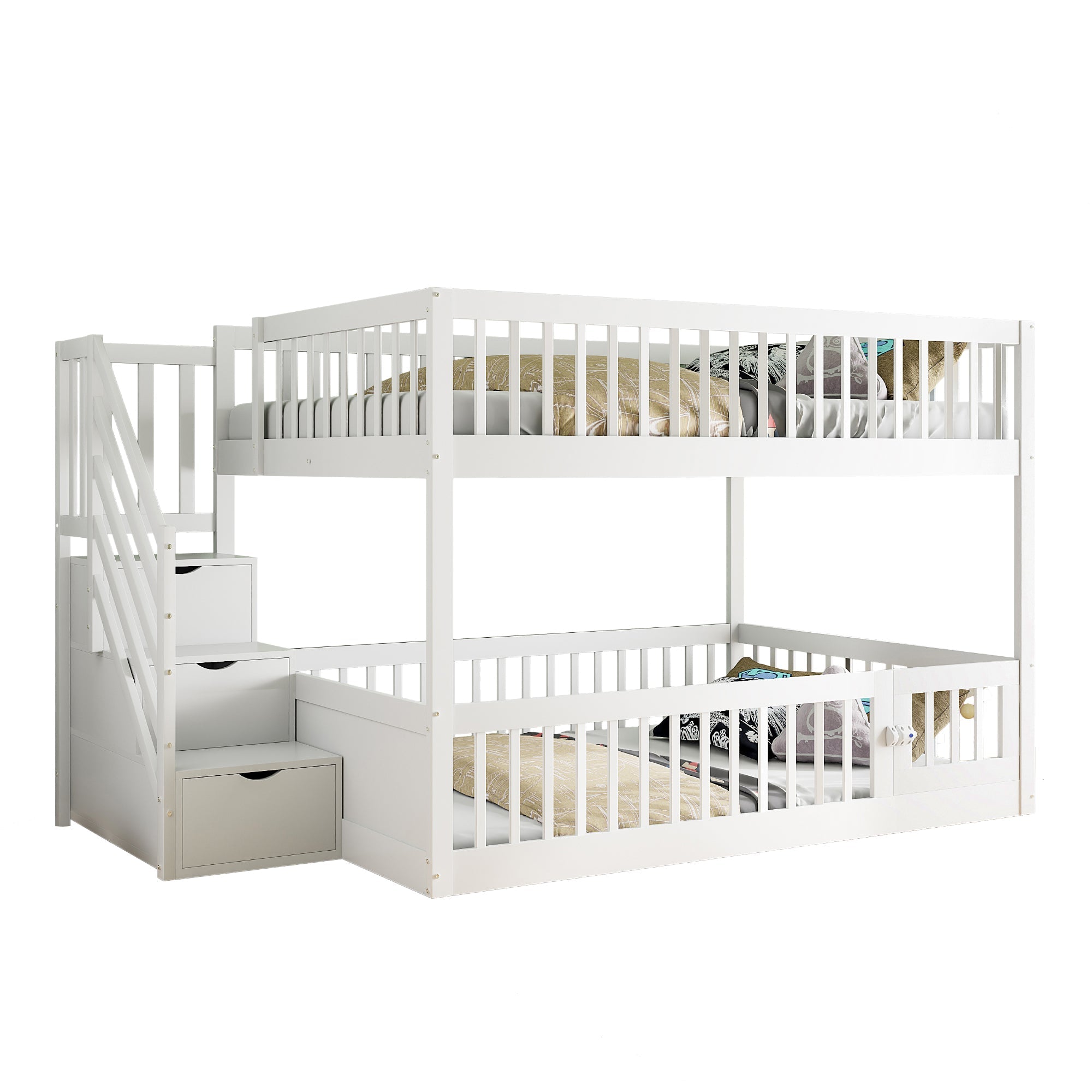 Logidon stapelbed 140x200 met trap en lades wit