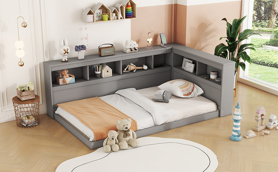 Logidon daybed 90x200 grijs inclusief stopcontact en USB lattenbodem