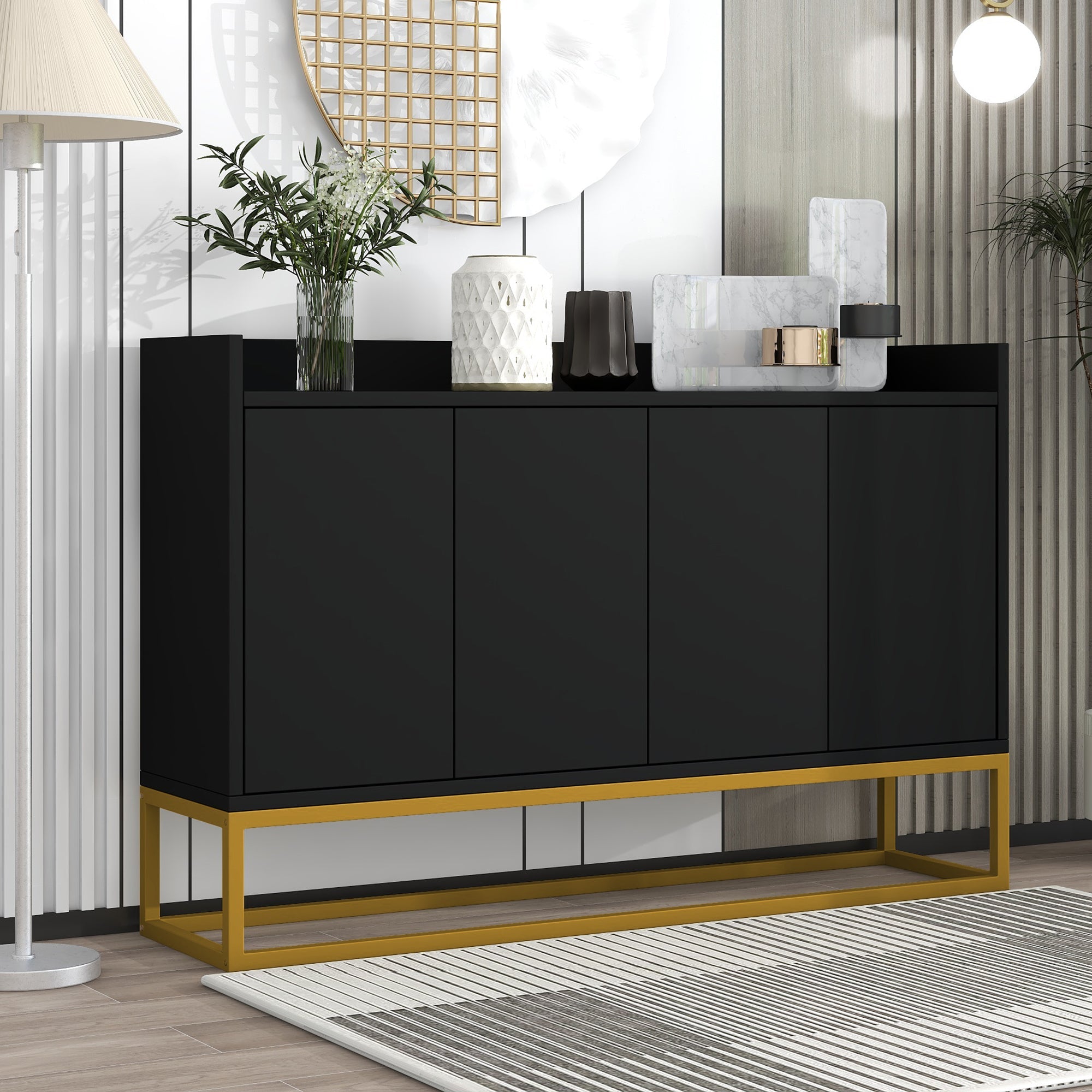 Logidon Modern Dressoir Zwart 4 Deurs Greeploos 120 x 30 x 80 cm