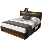 Logidon upholstered bed 140x200 black LED USB charging port storage space