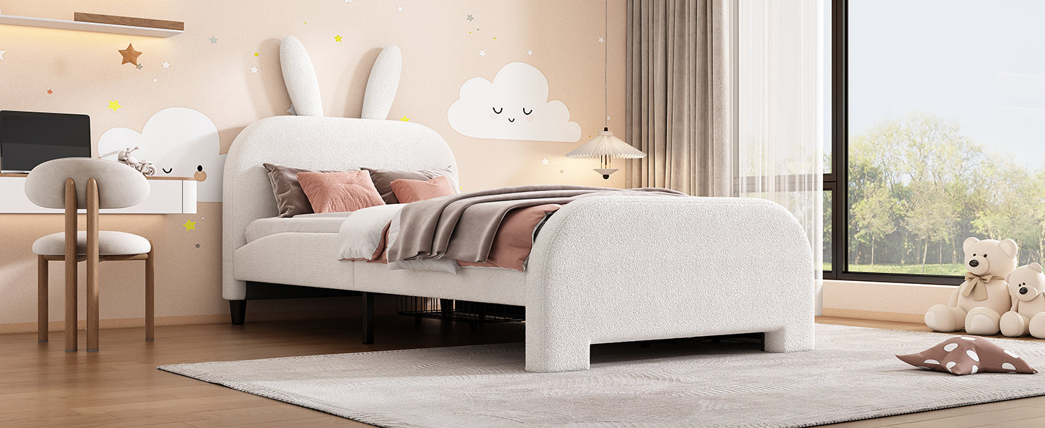 Logidon Flat Bed 90x200 cm Rabbit Shape White With 2 Drawers