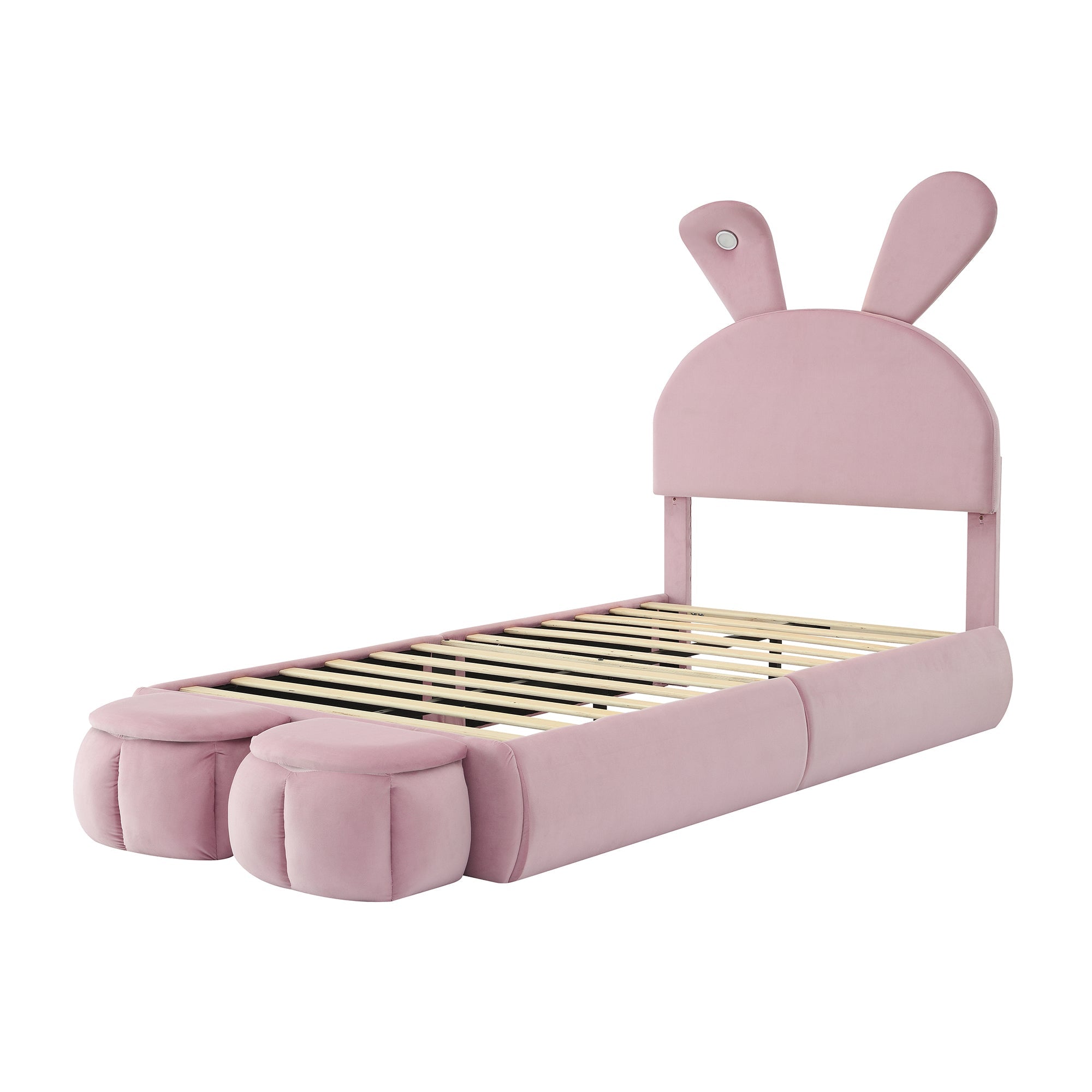 Logidon Upholstered Bed Rabbit Ears Pink 90x200 cm With Adjustable Brightness