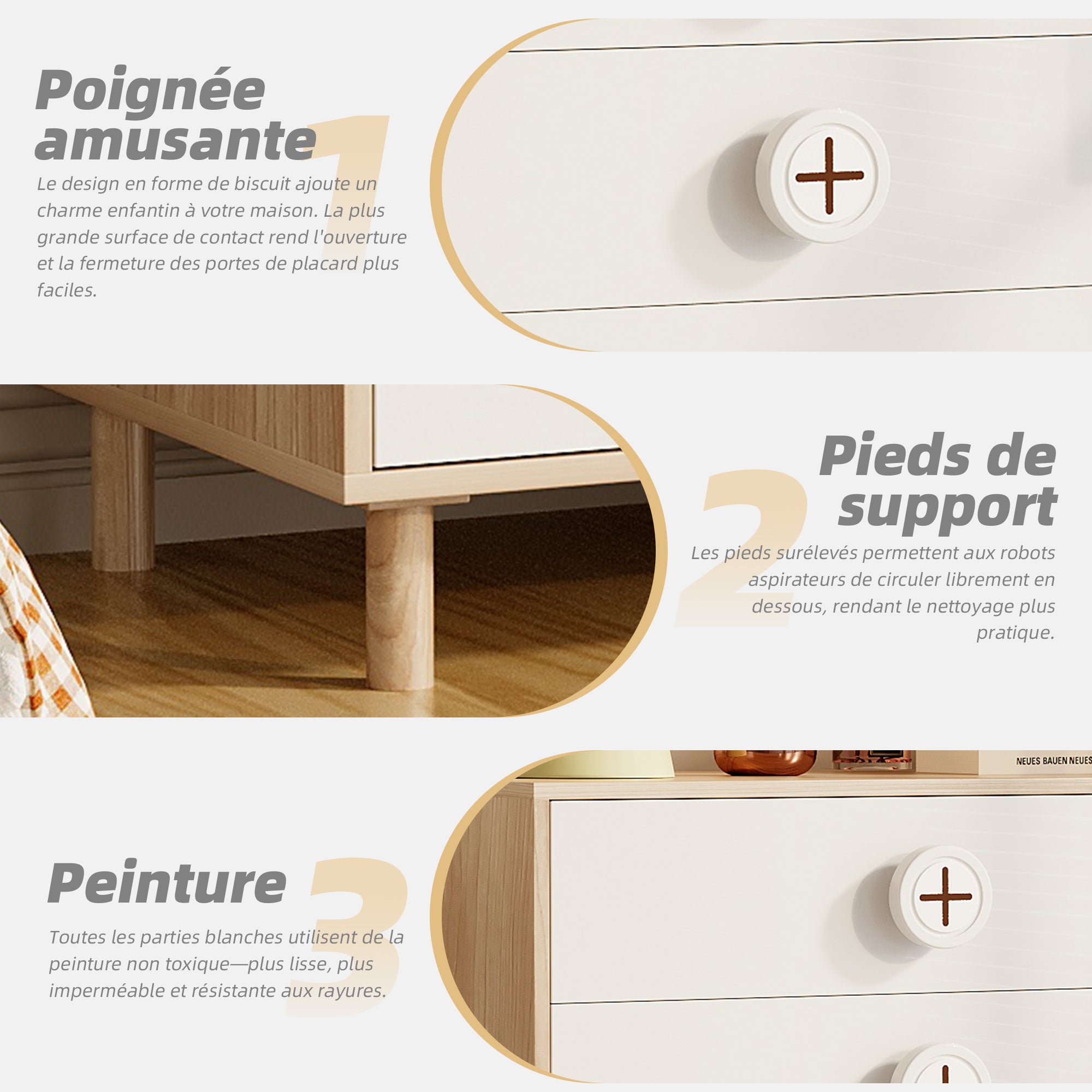 Logidon nachtkastje 4 lades wit houtlook 80x54x90 cm