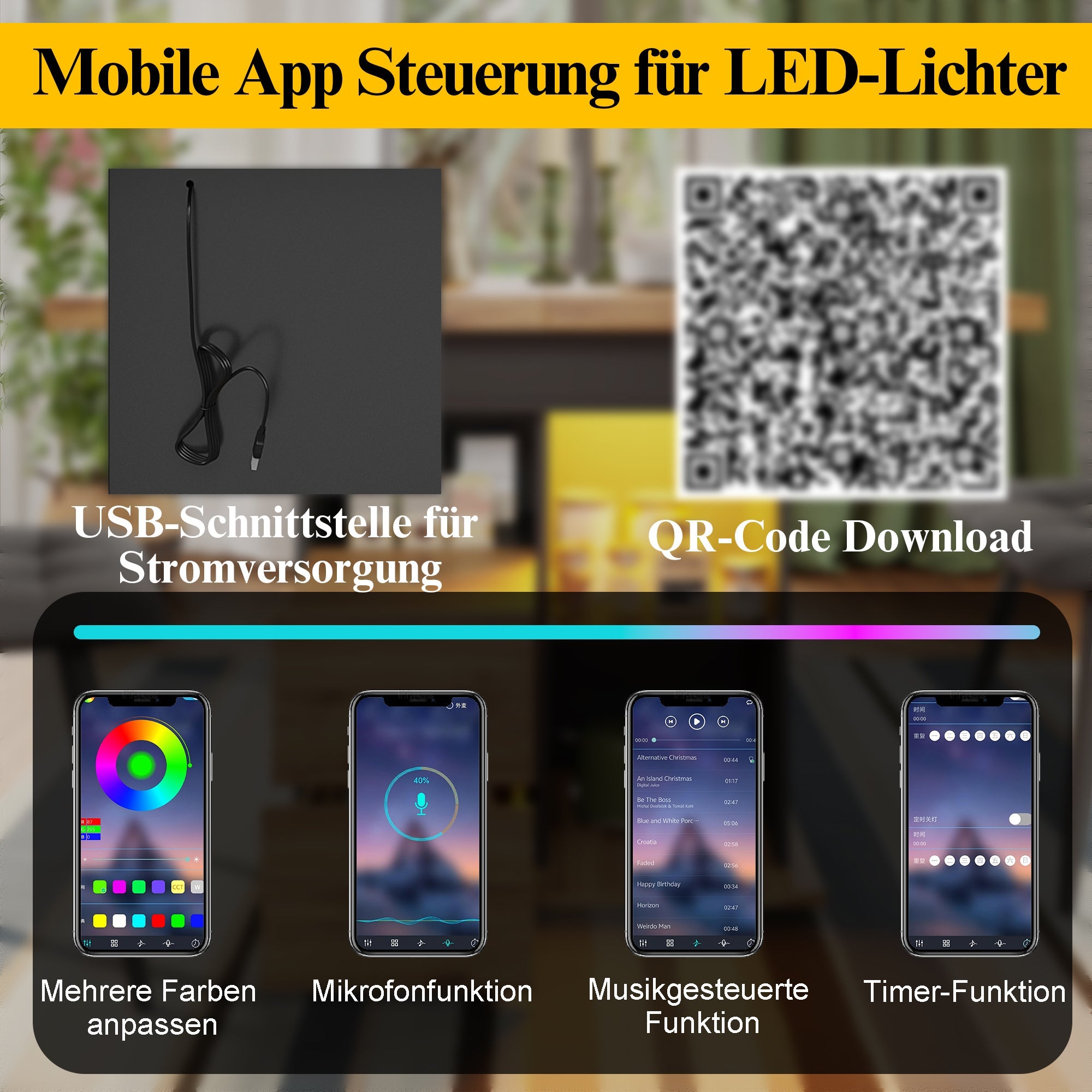 Logidon eettafel telescopisch uitschuifbaar 110-140×80 cm met LED verlichting