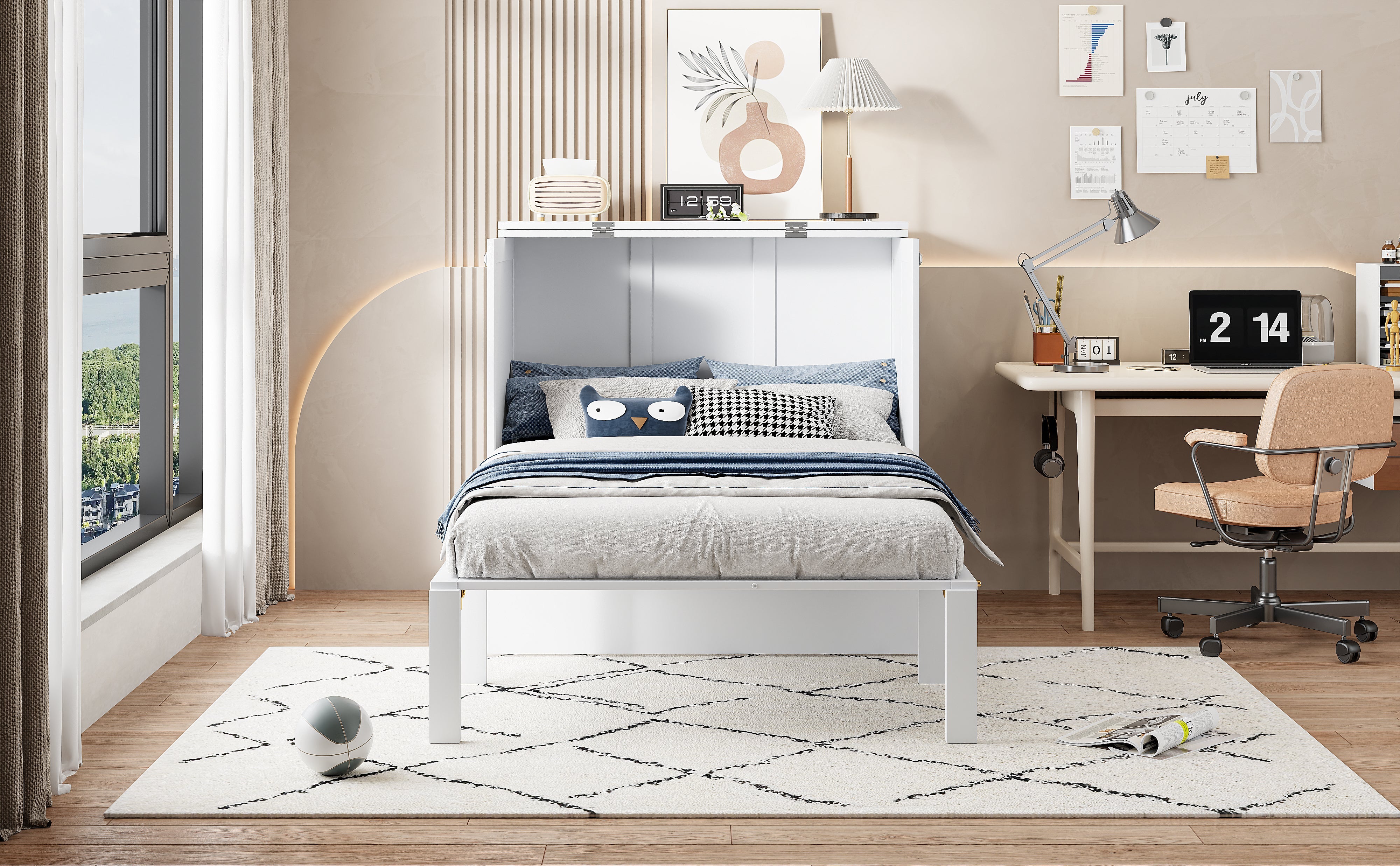 Logidon wall folding bed 90x200 cm white wall bed with slatted frame