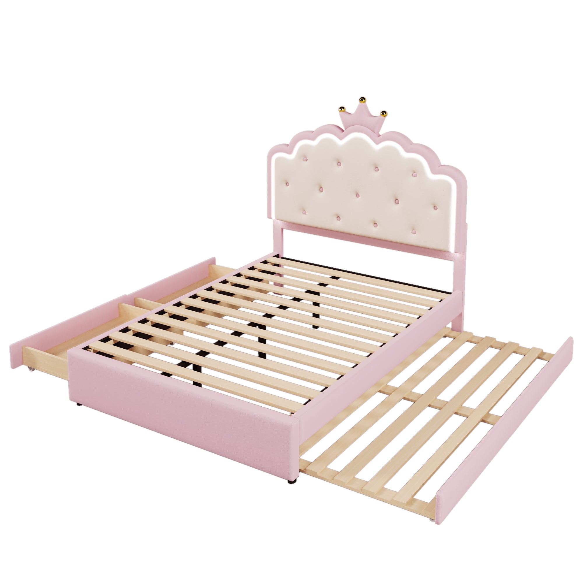 Logidon gestoffeerd bed 140x200 roze met lattenbodem LED-verlichting