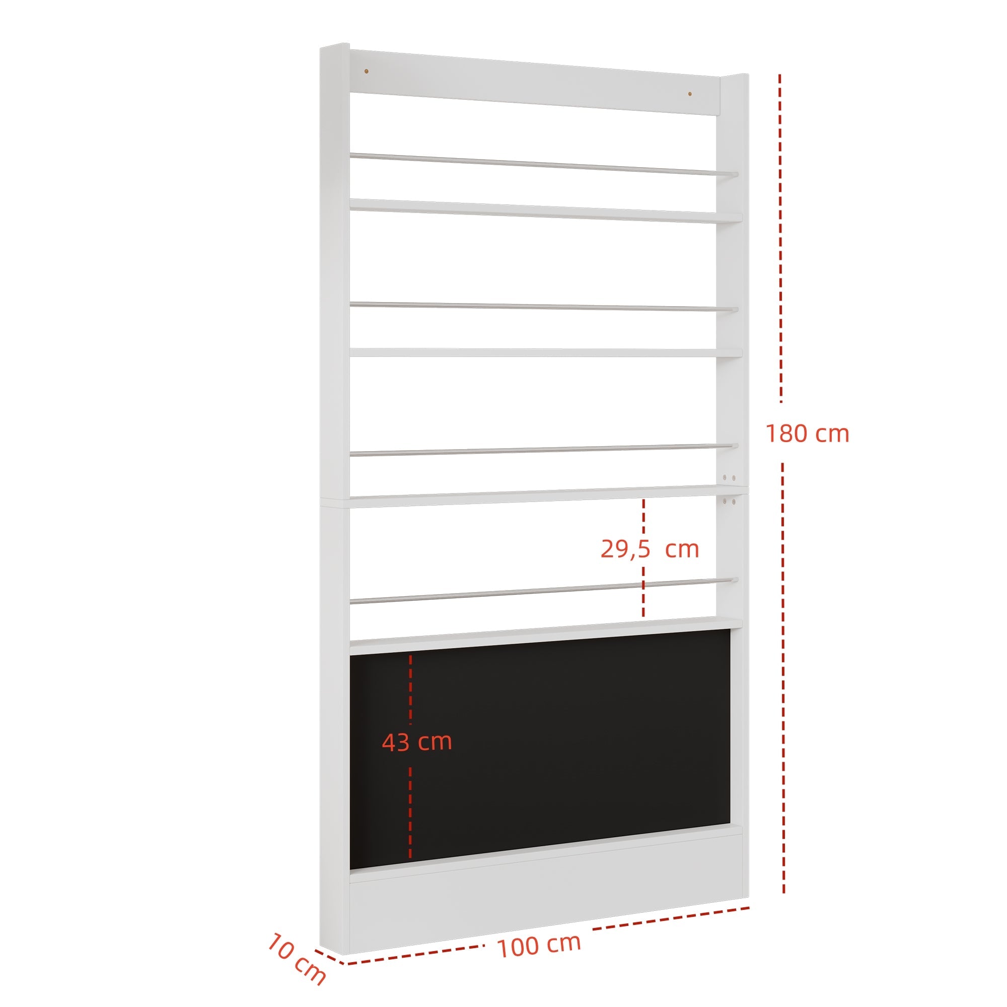 Logidon prentenboekenplank wit anti-tip zwart bord 100 x 10 x 180 cm