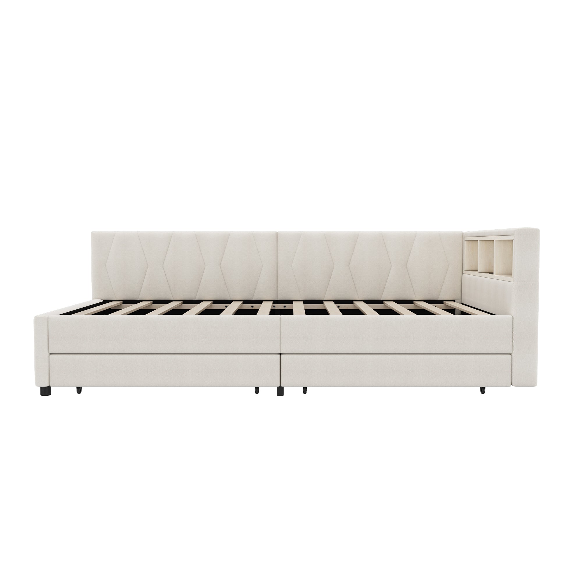 Logidon Dagbed 90x200 cm Beige Slaapbank Opbergvak met USB C LED